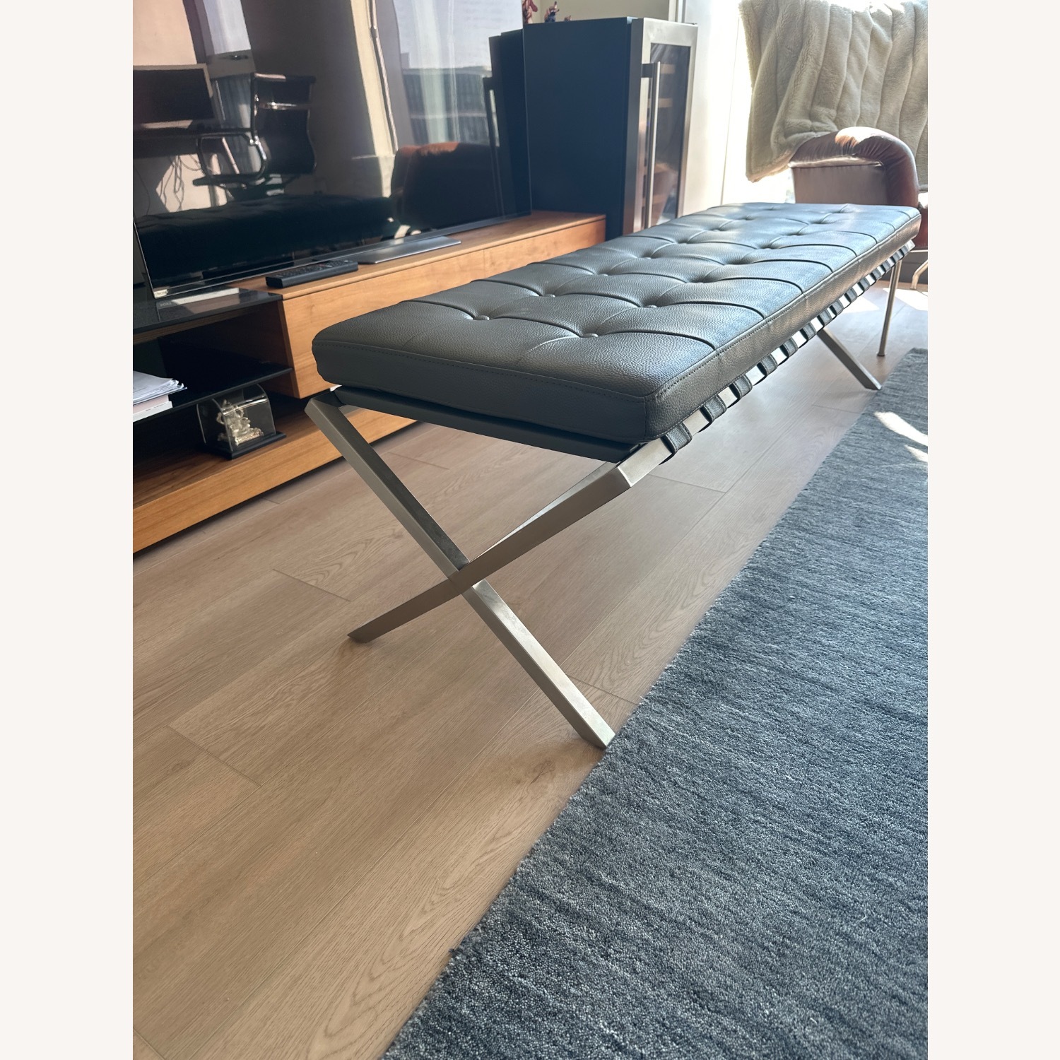 Dark Gray Leather Bench - image-3