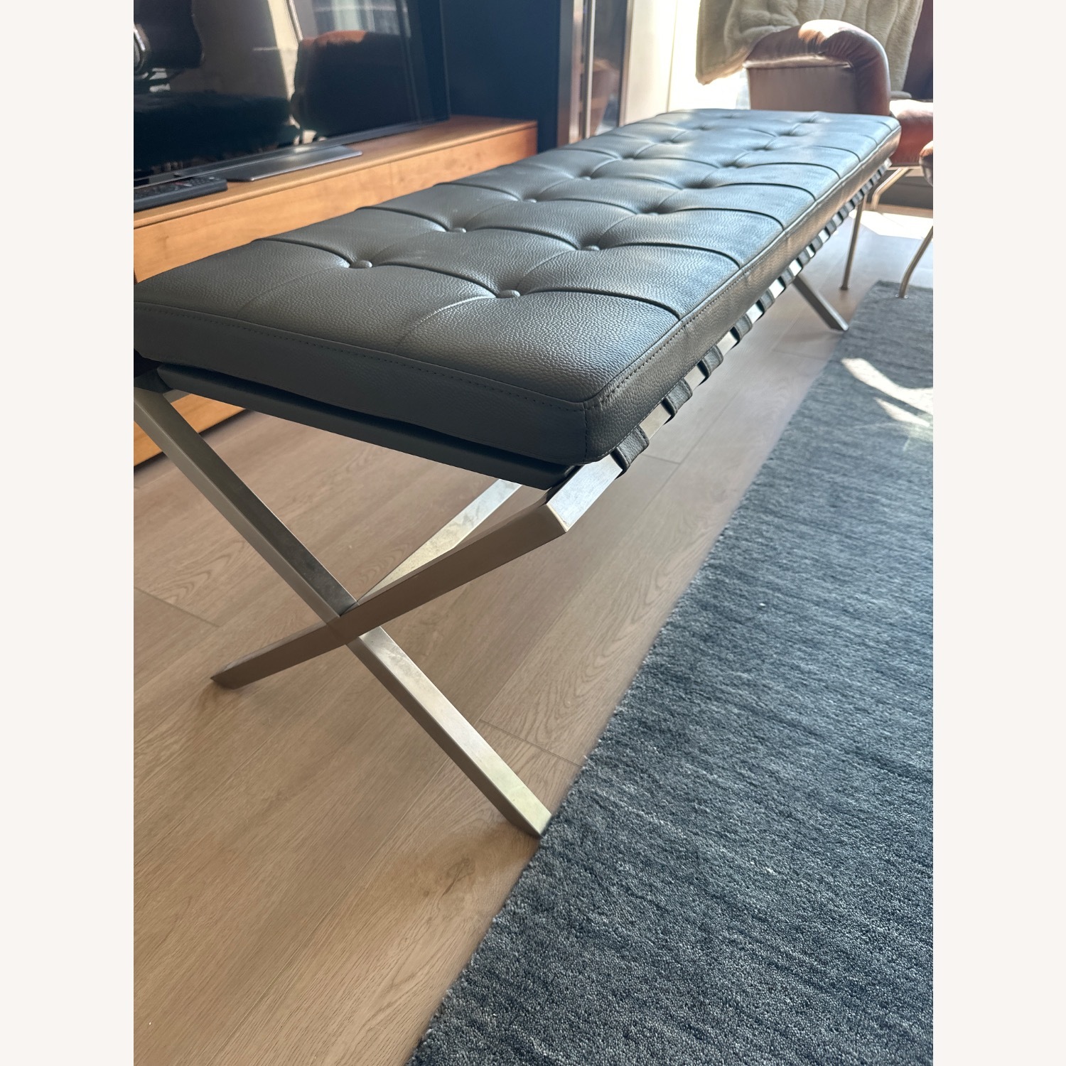 Dark Gray Leather Bench - image-5