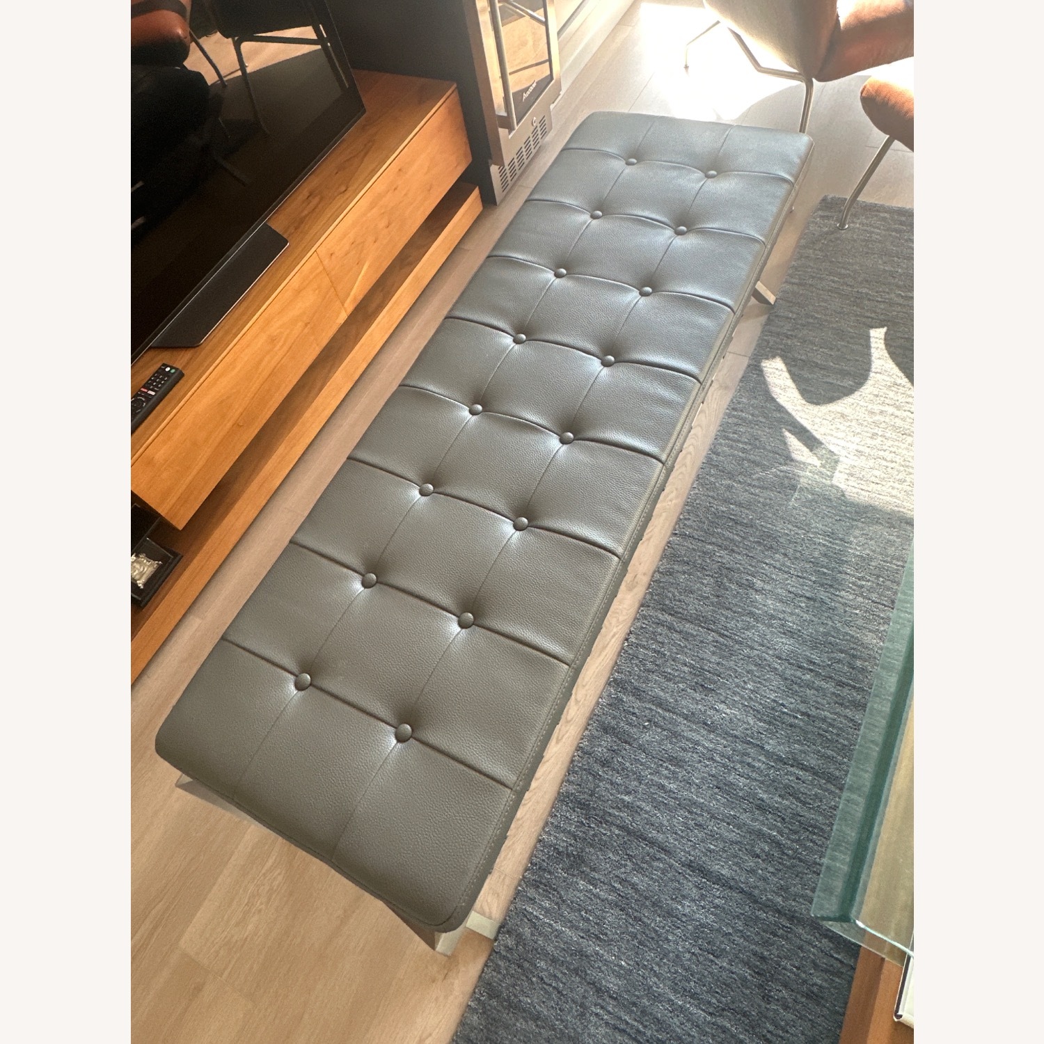 Dark Gray Leather Bench - image-2