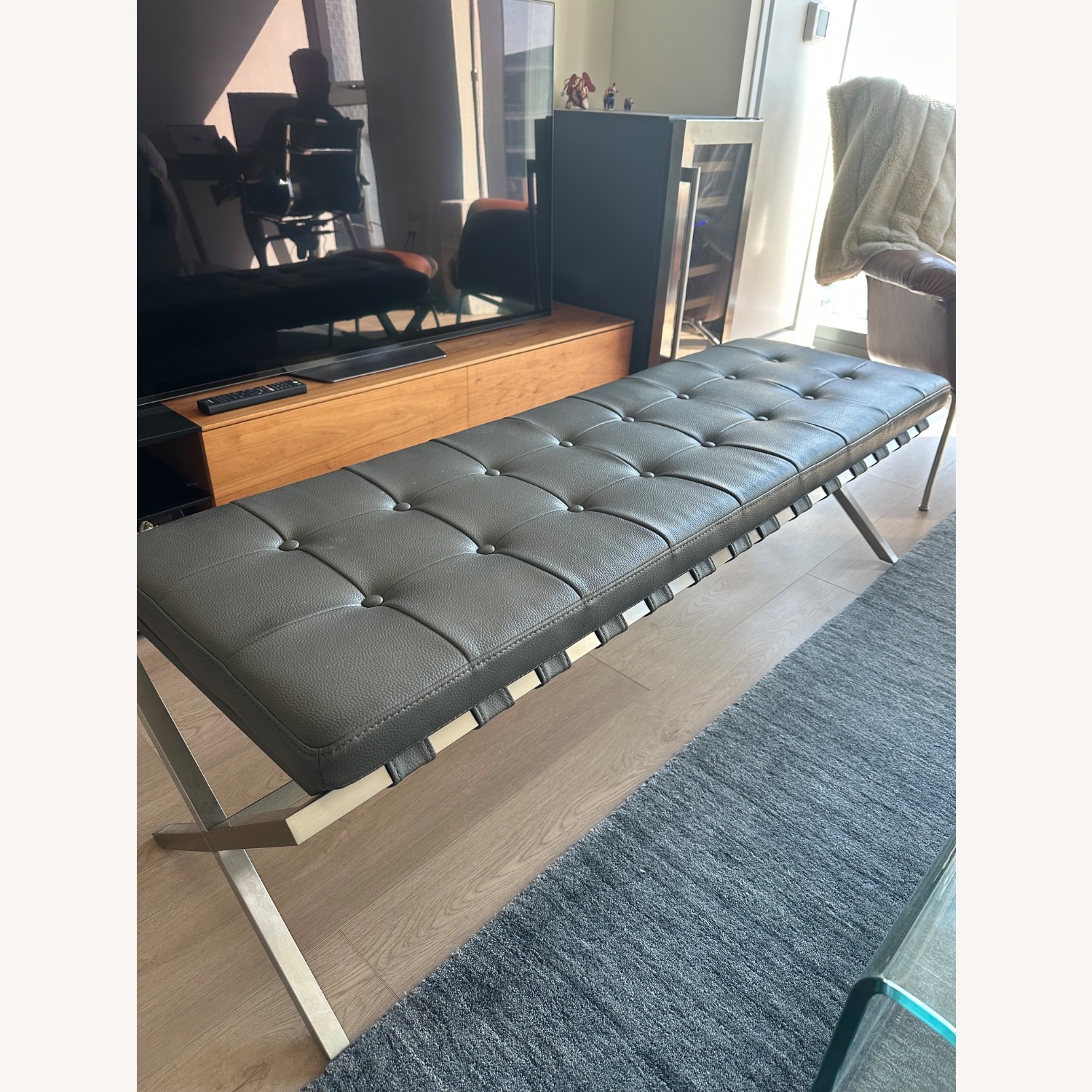 Dark Gray Leather Bench - image-1