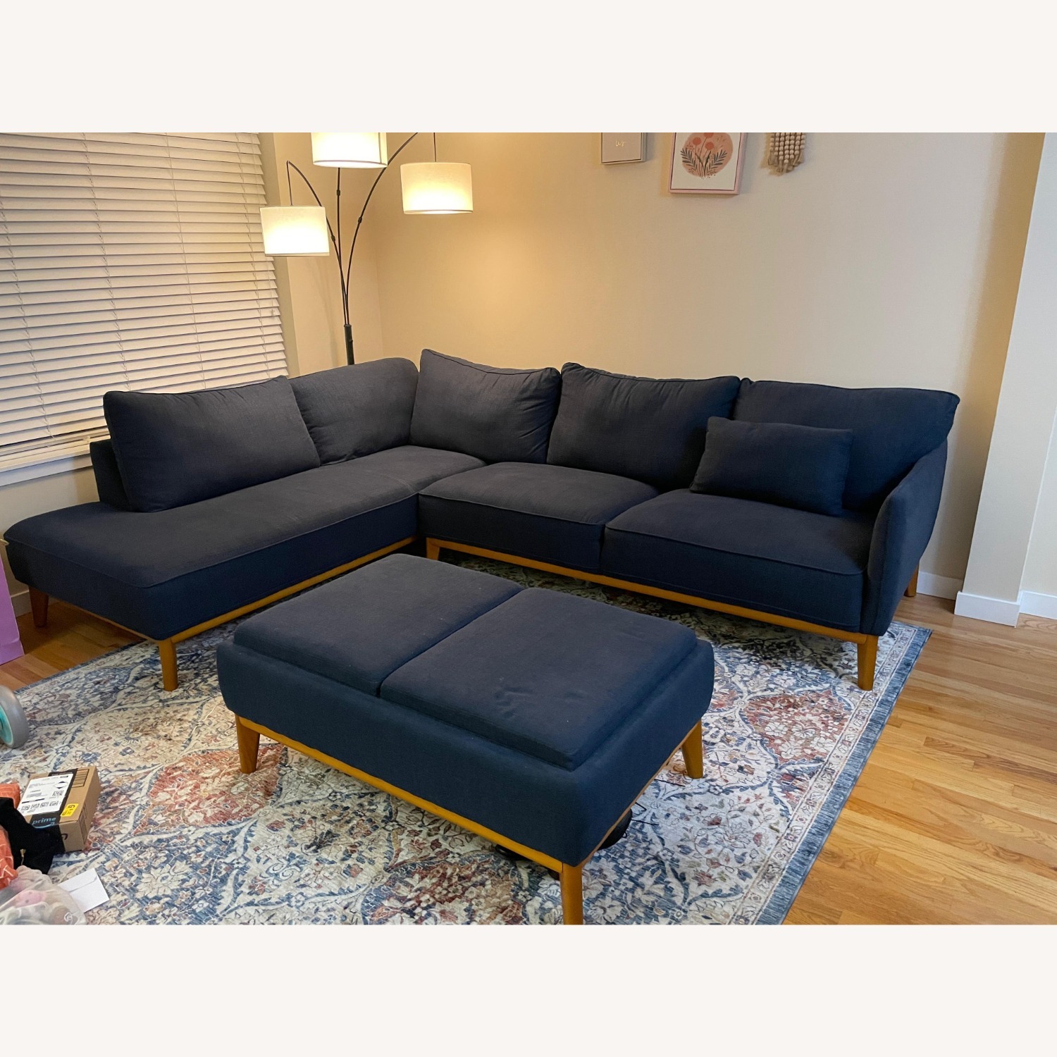 Macy's Blue Fabric 3+ Seater Sofa with Ottoman - image-2