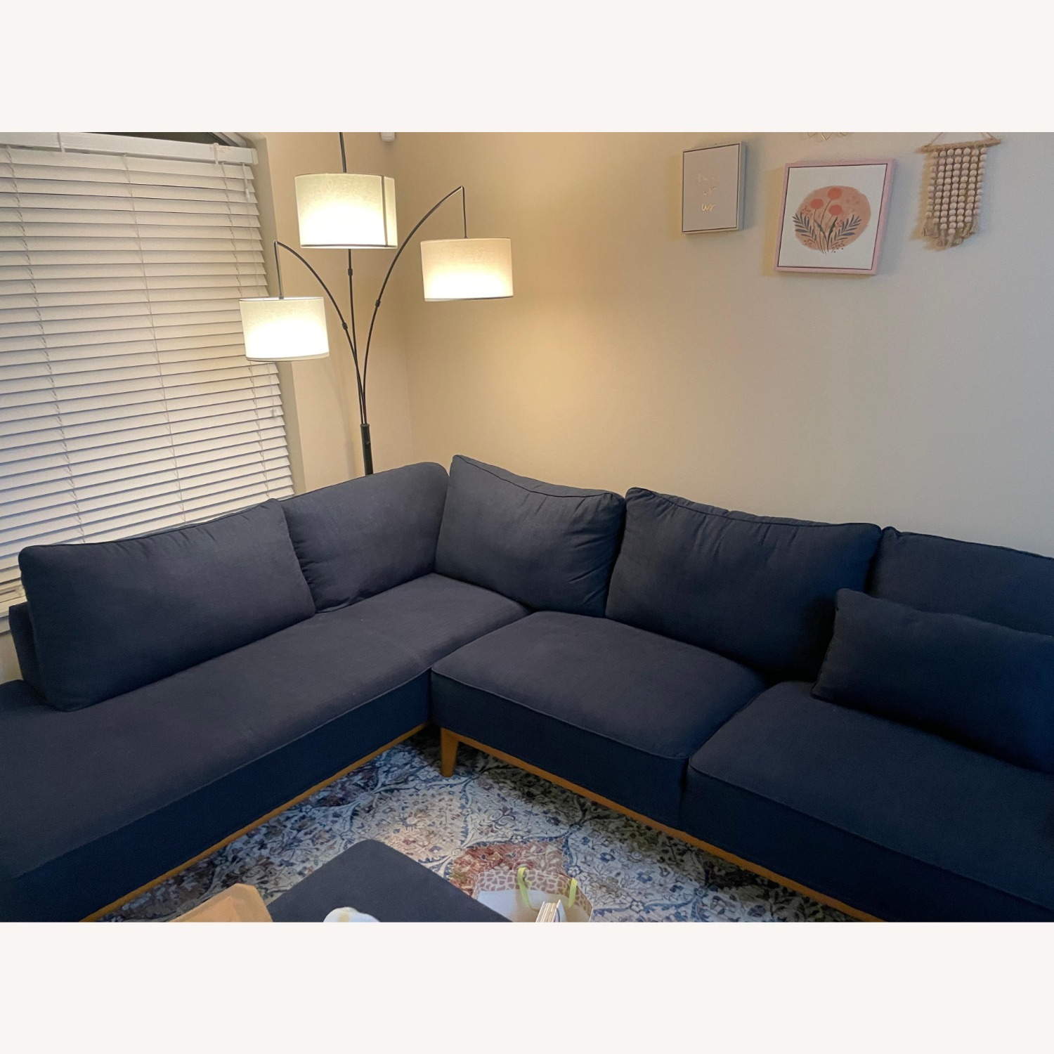Macy's Blue Fabric 3+ Seater Sofa with Ottoman - image-1