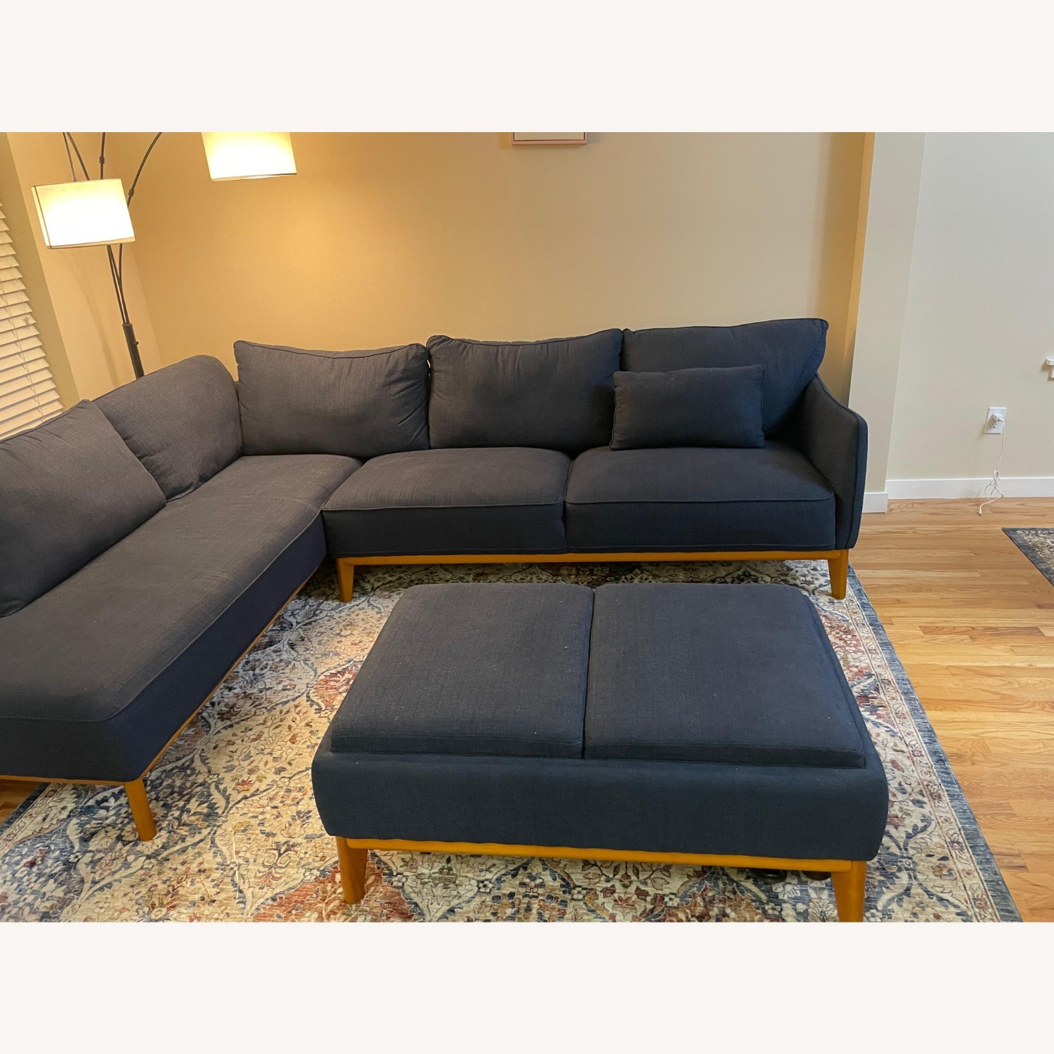 Macy's Blue Fabric 3+ Seater Sofa with Ottoman - image-3