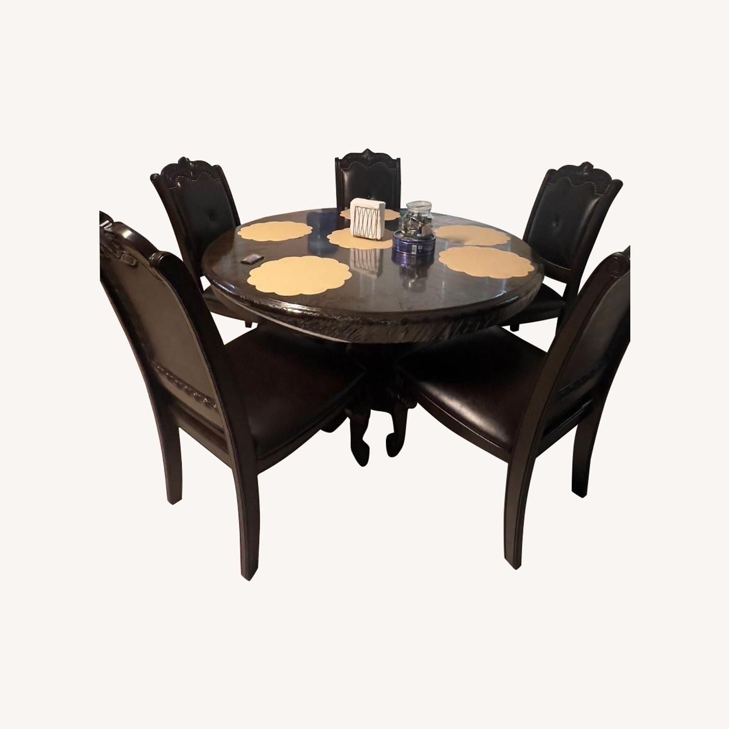 Dark Brown Wood Dining Set - image-0