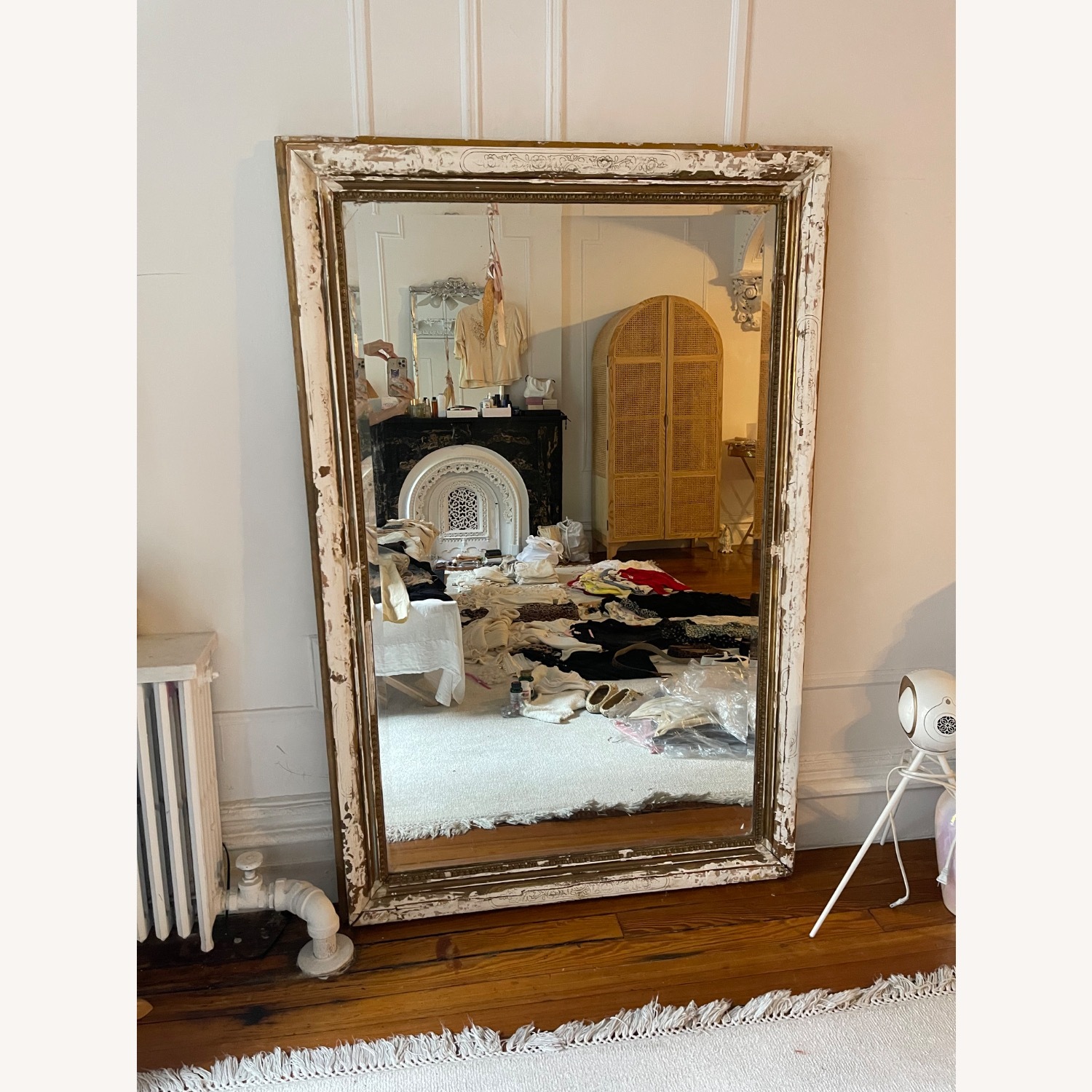 Shabby Chic White Wood Floor Mirror - image-1