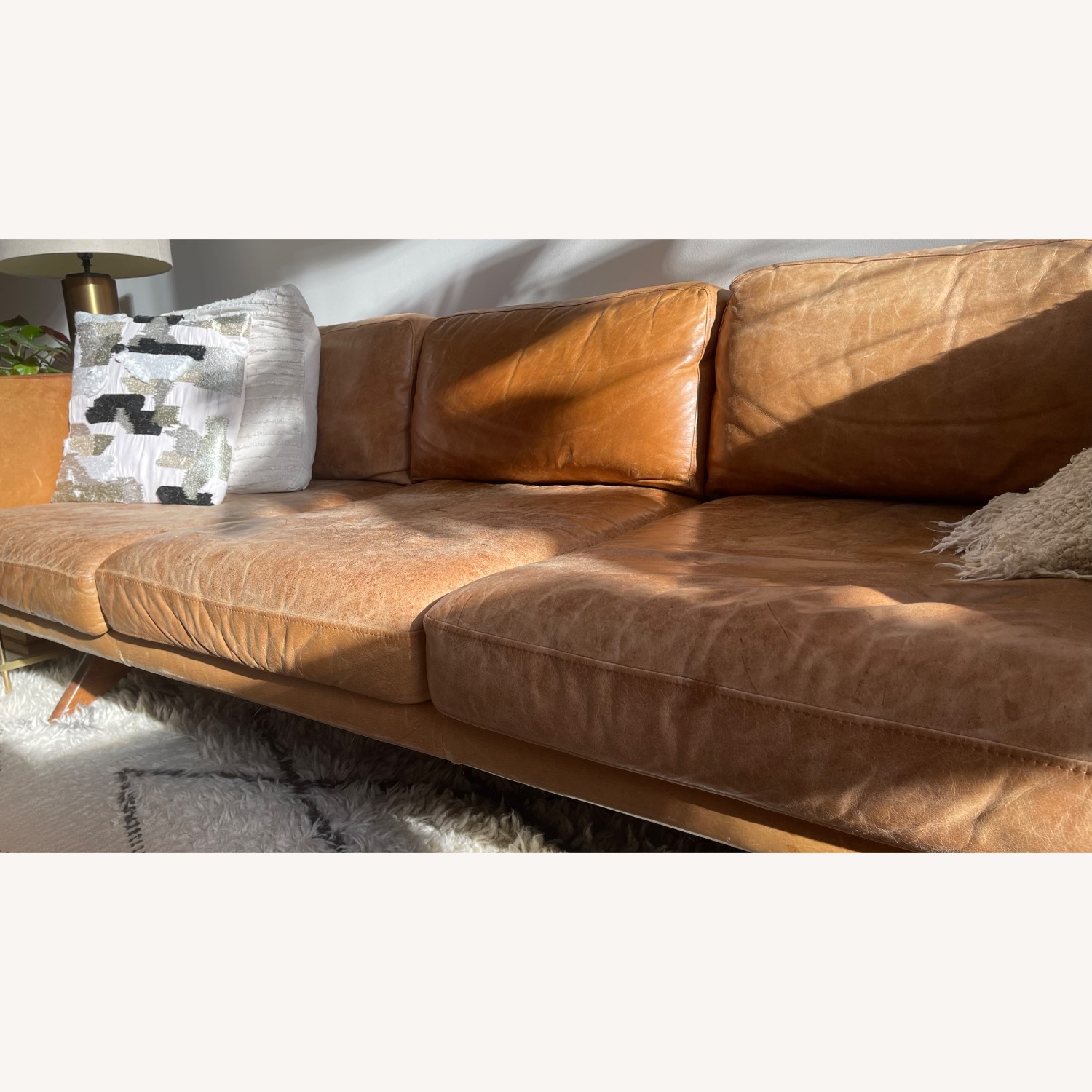 West Elm Natural Leather 3+ Seater Sofa - image-8