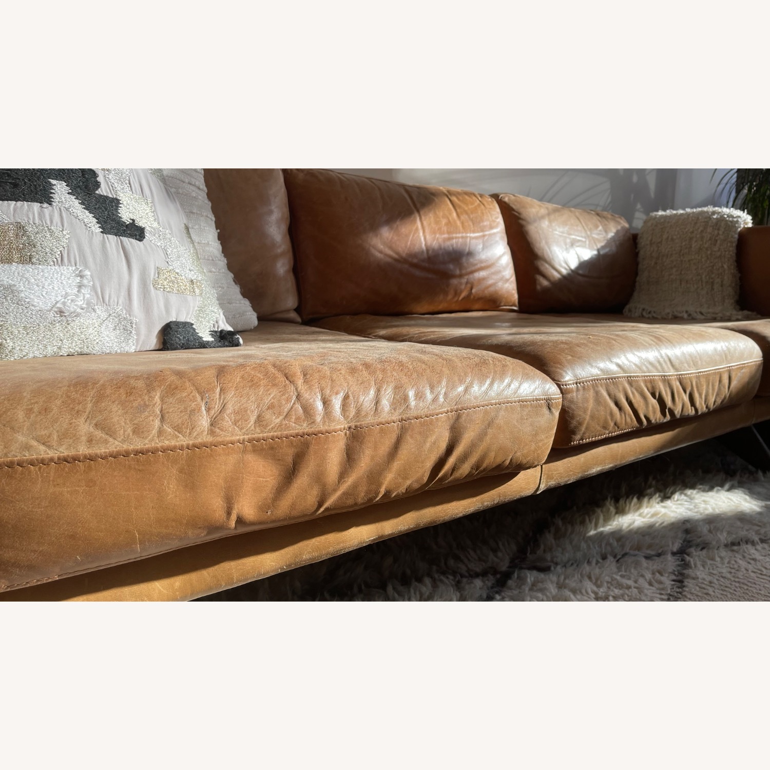 West Elm Natural Leather 3+ Seater Sofa - image-4