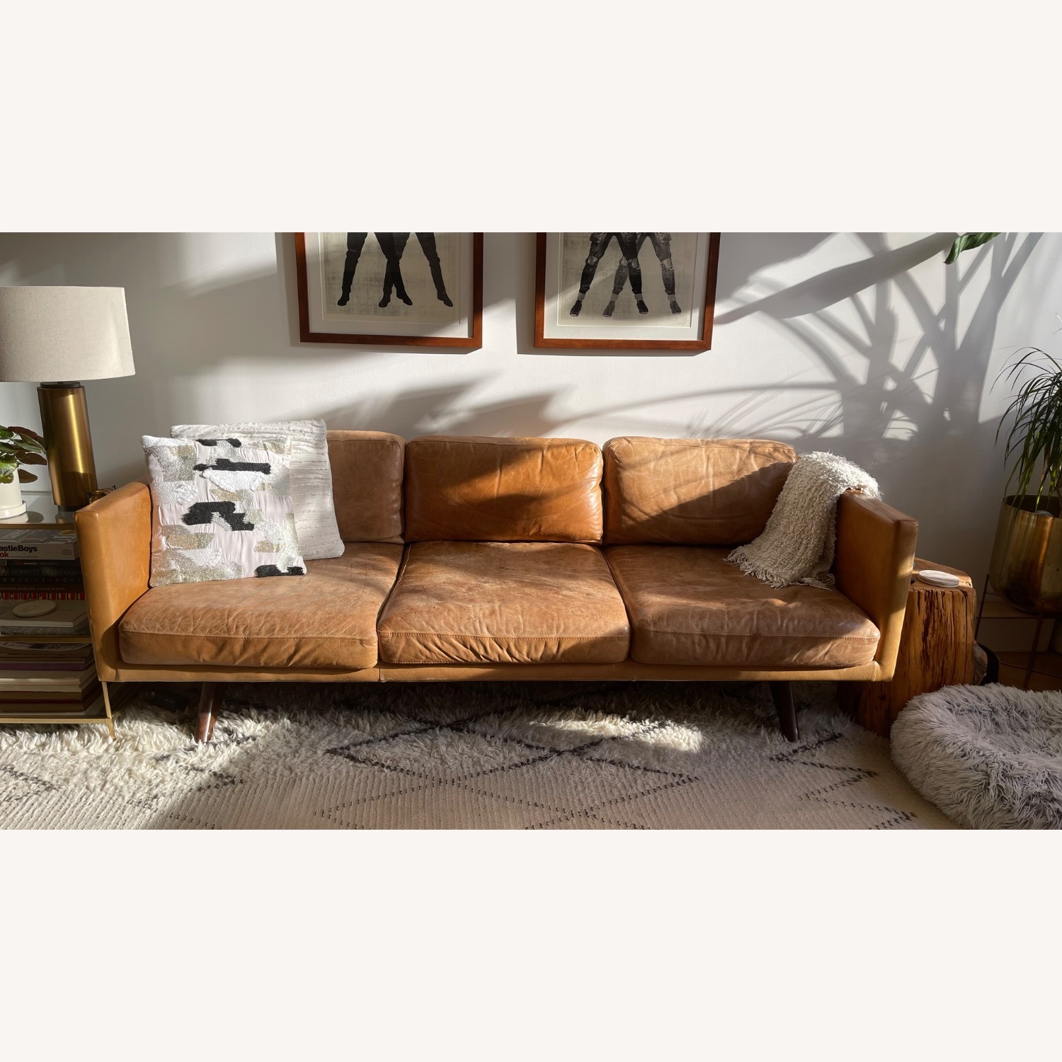 West Elm Natural Leather 3+ Seater Sofa - image-1