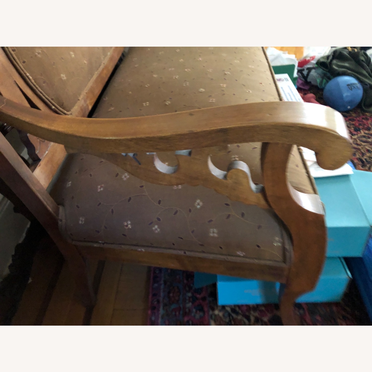 Vintage/Antique Finds Parlor Light Brown Wood Loveseat - image-5
