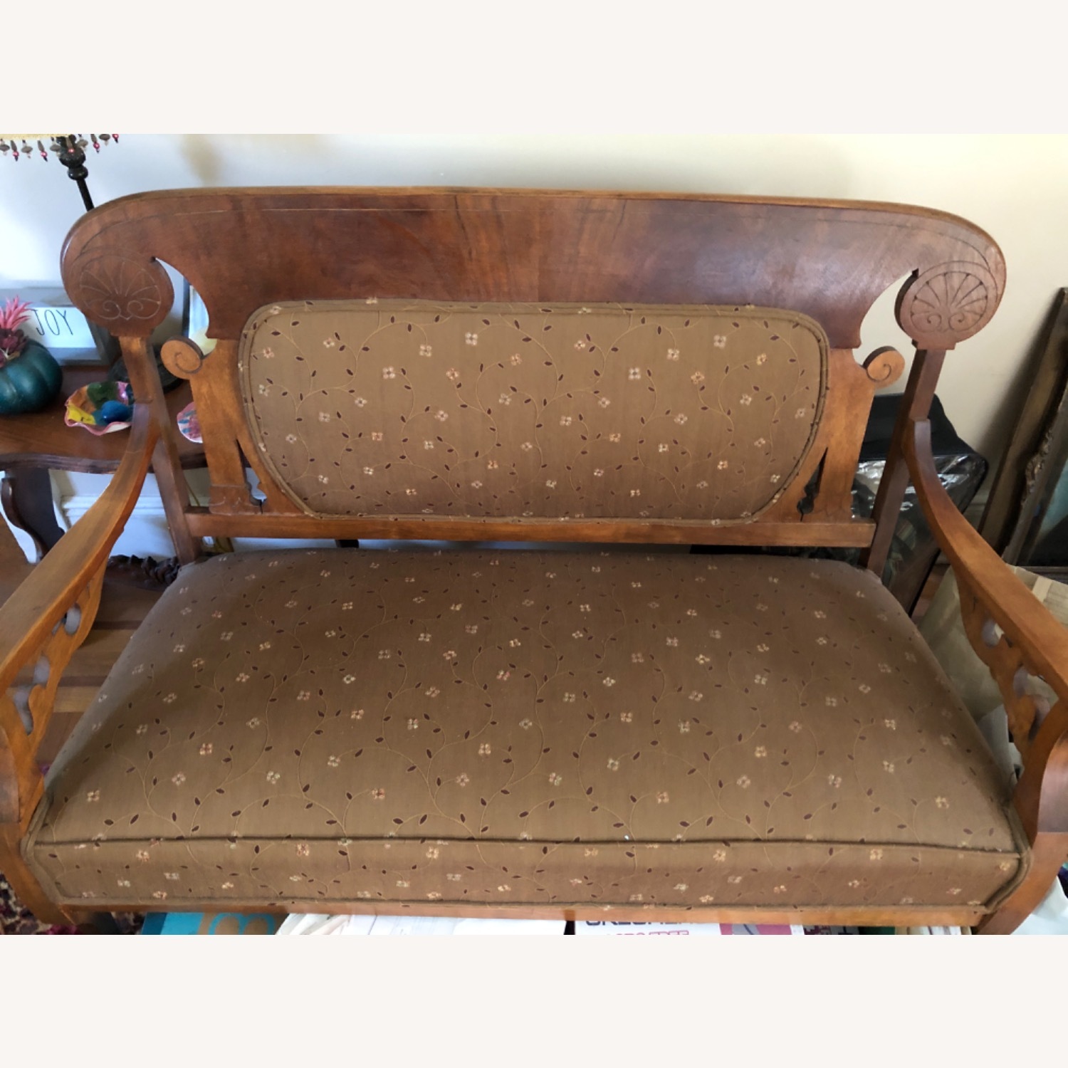 Vintage/Antique Finds Parlor Light Brown Wood Loveseat - image-4