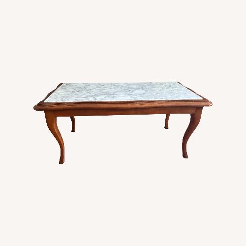 Used Cherry Wood Marble Top Coffee Table for sale on AptDeco