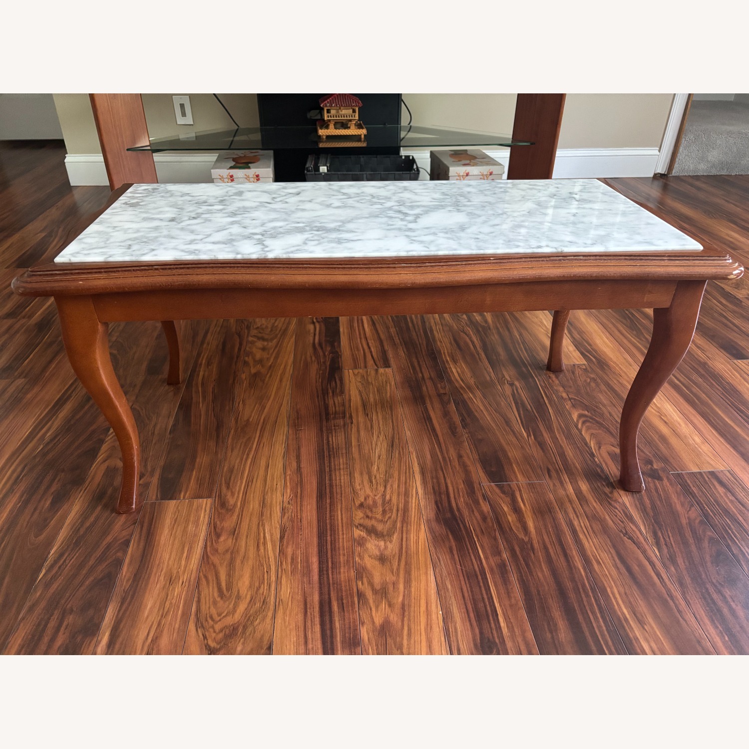 Cherry Wood Marble Top Coffee Table - image-1
