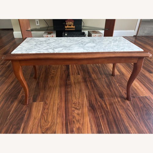 Used Cherry Wood Marble Top Coffee Table for sale on AptDeco