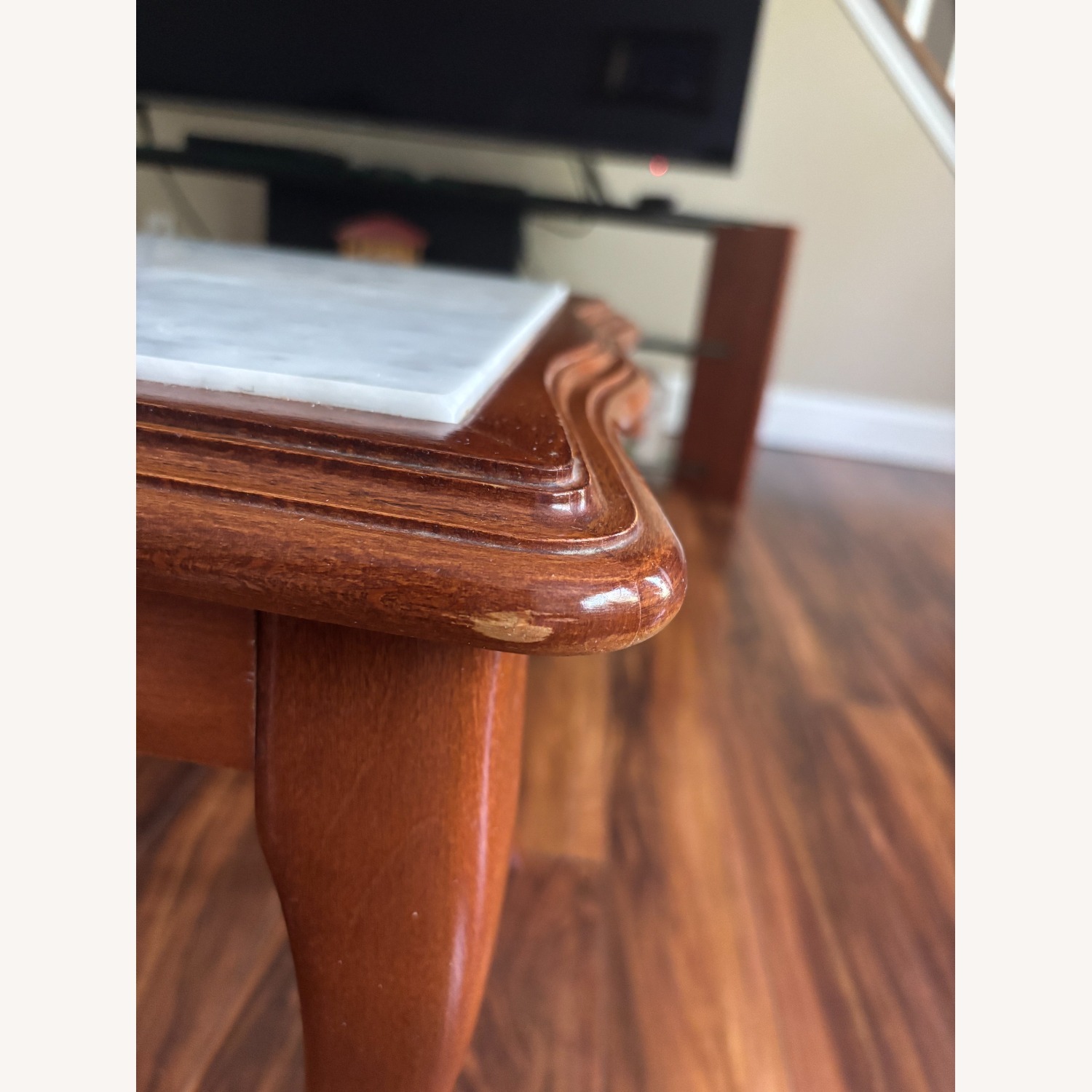 Cherry Wood Marble Top Coffee Table - image-4