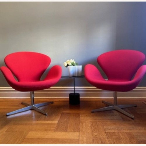 Used Pair of Red Fritz Hansen Swan Chairs for sale on AptDeco
