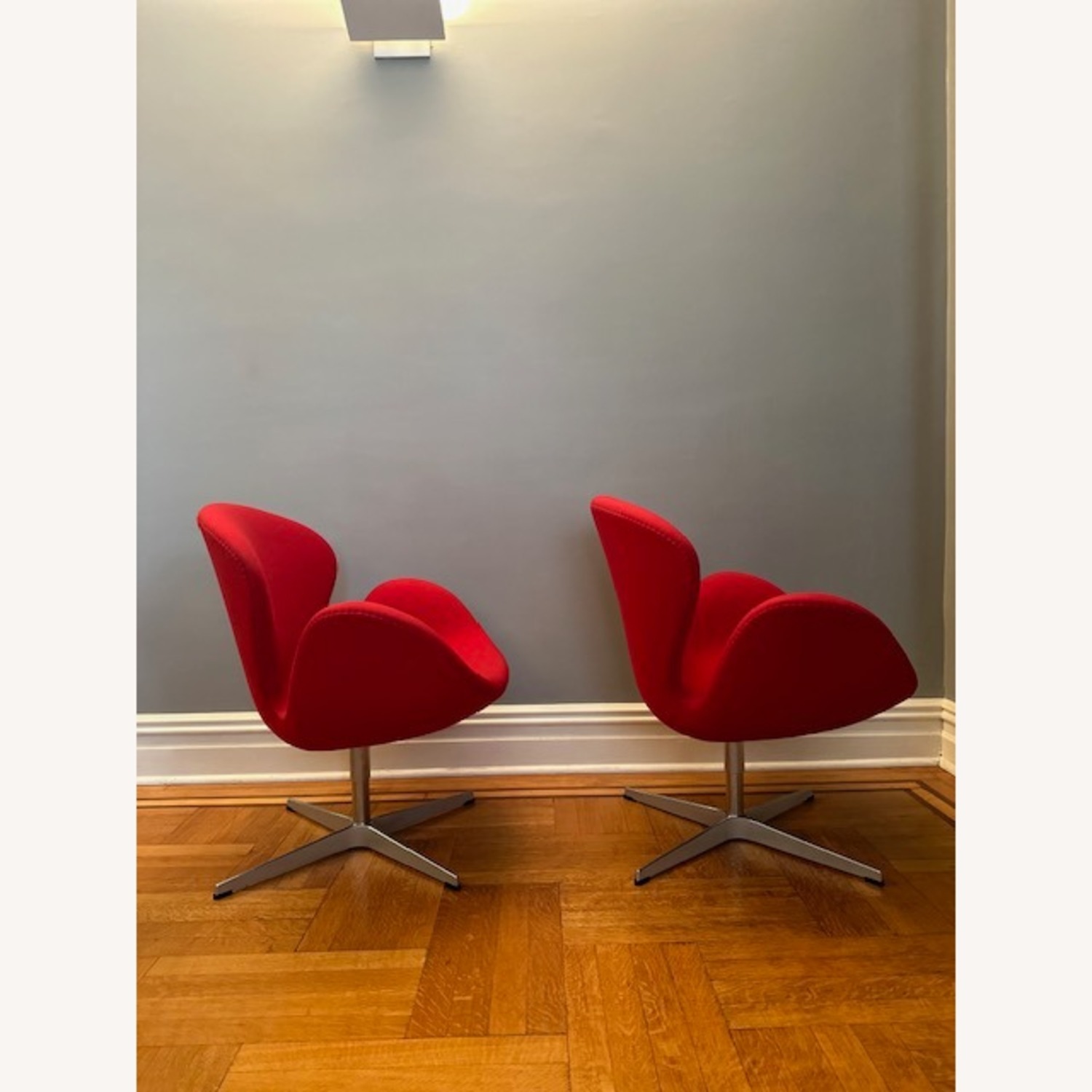Pair of Red Fritz Hansen Swan Chairs - image-5