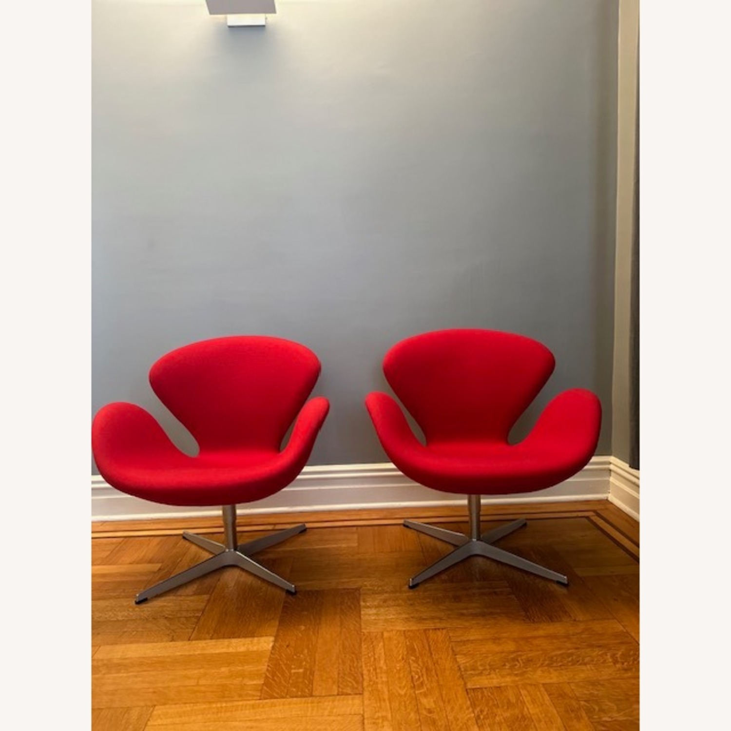 Pair of Red Fritz Hansen Swan Chairs - image-4