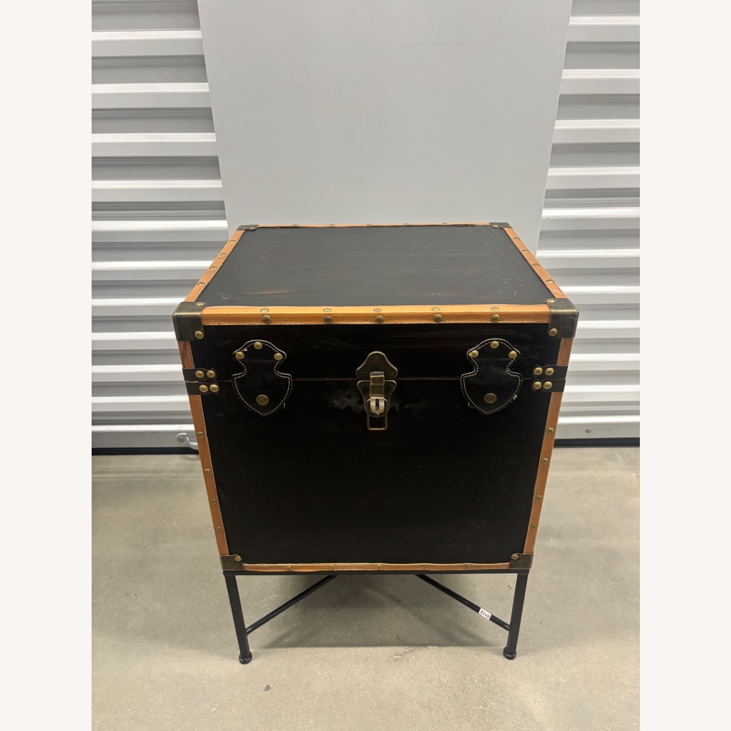 Vintage Black Trunk Side Table with Storage - image-1
