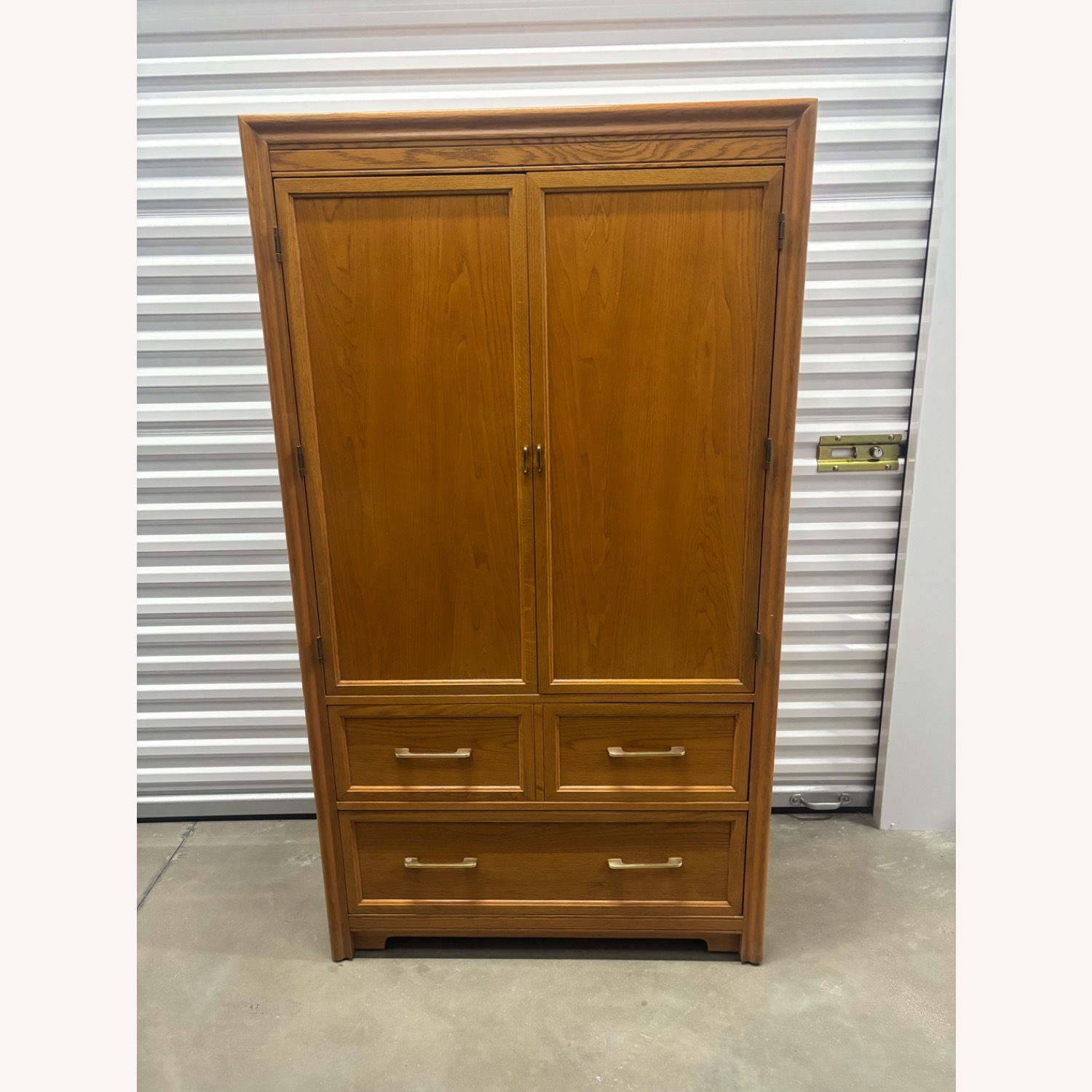 Mid-Century Wooden Armoire with Brass Hardware - image-4