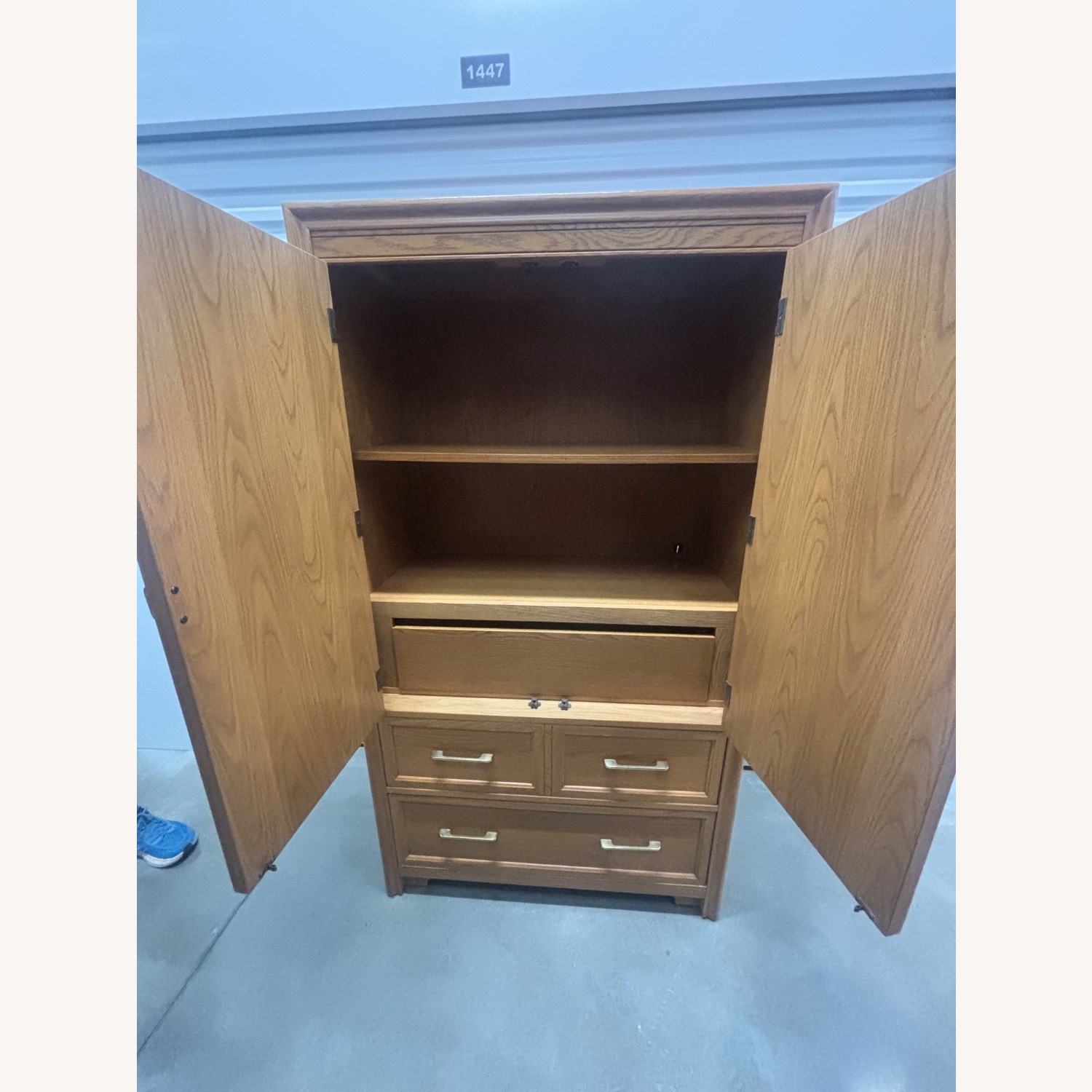 Mid-Century Wooden Armoire with Brass Hardware - image-2