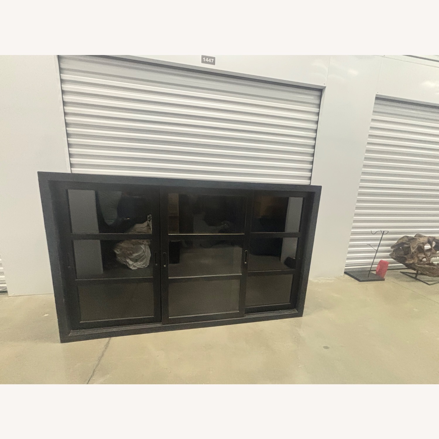 Industrial Black Cabinet with Sliding Glass Doors - image-3