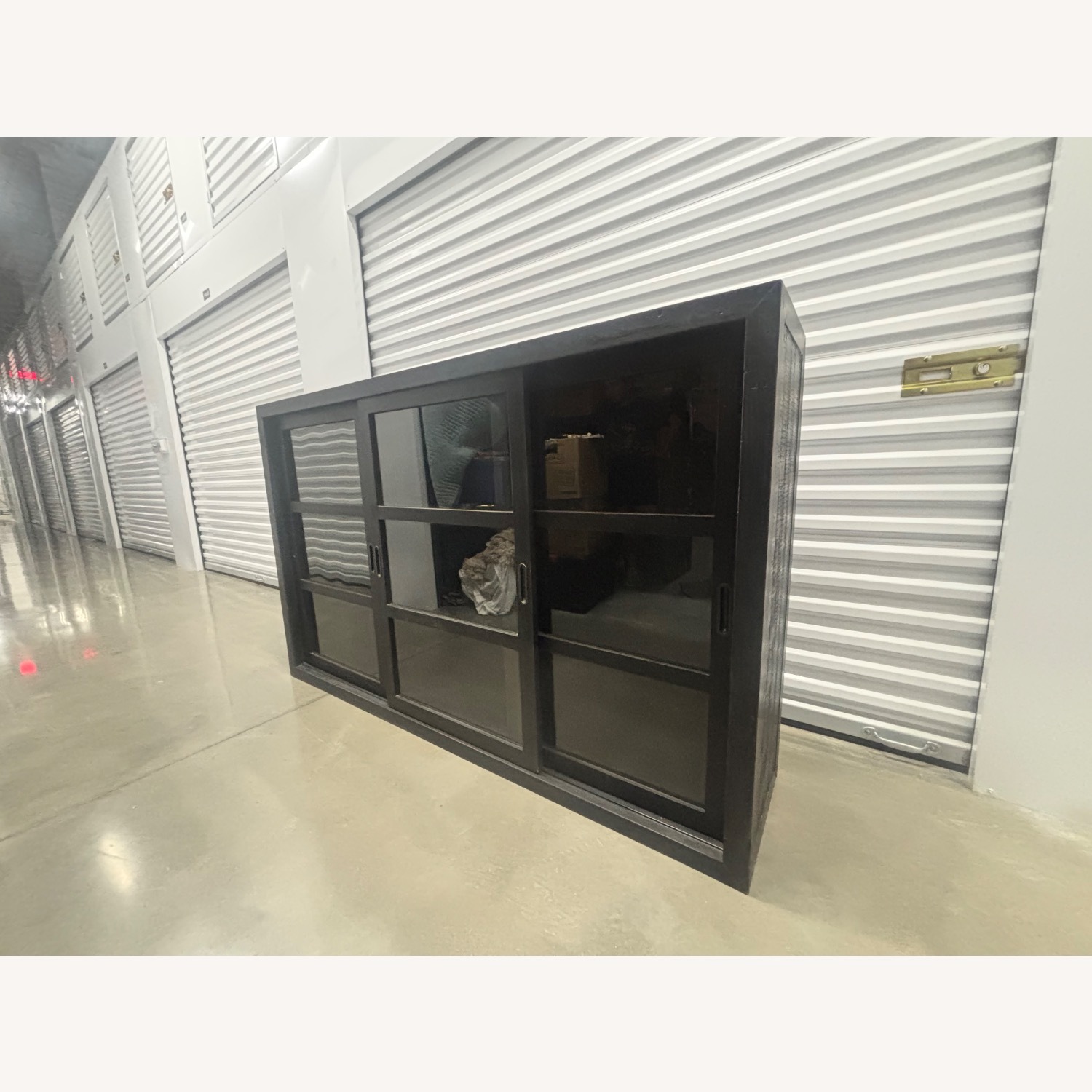 Industrial Black Cabinet with Sliding Glass Doors - image-2
