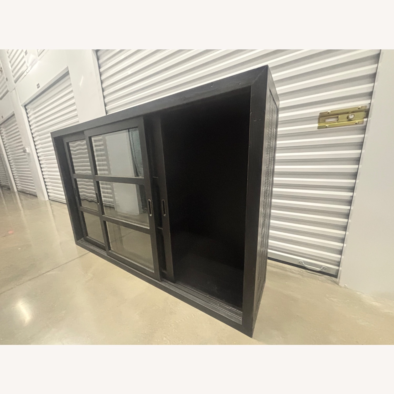 Industrial Black Cabinet with Sliding Glass Doors - image-1