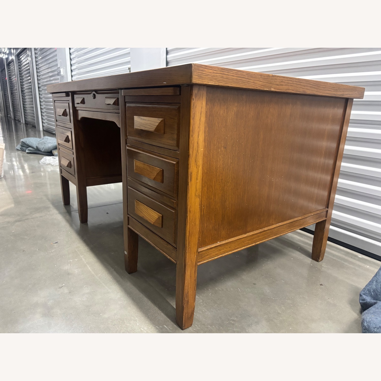 Vintage Solid Wood Executive Desk with 7 Drawers - image-3