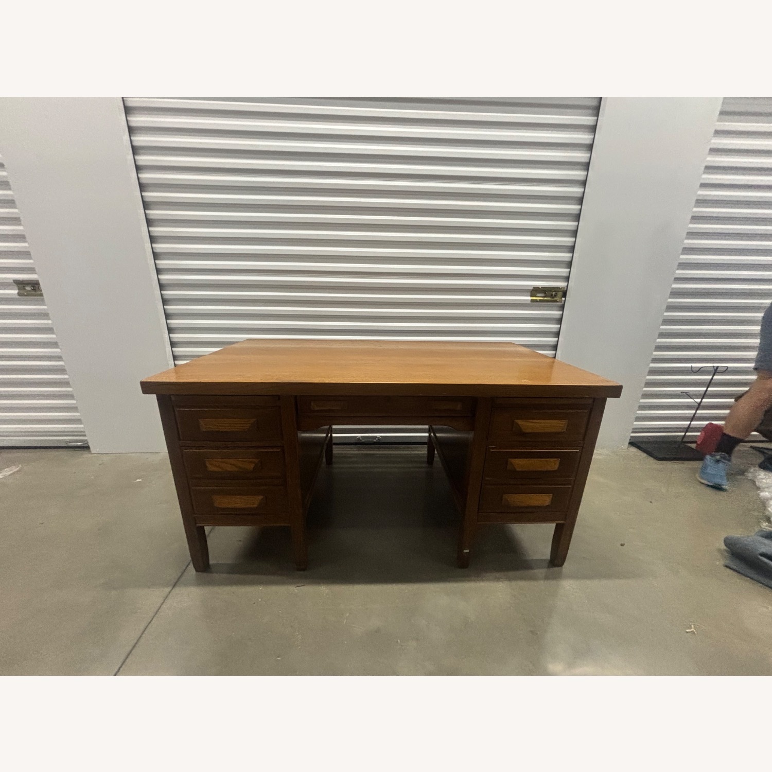 Vintage Solid Wood Executive Desk with 7 Drawers - image-4