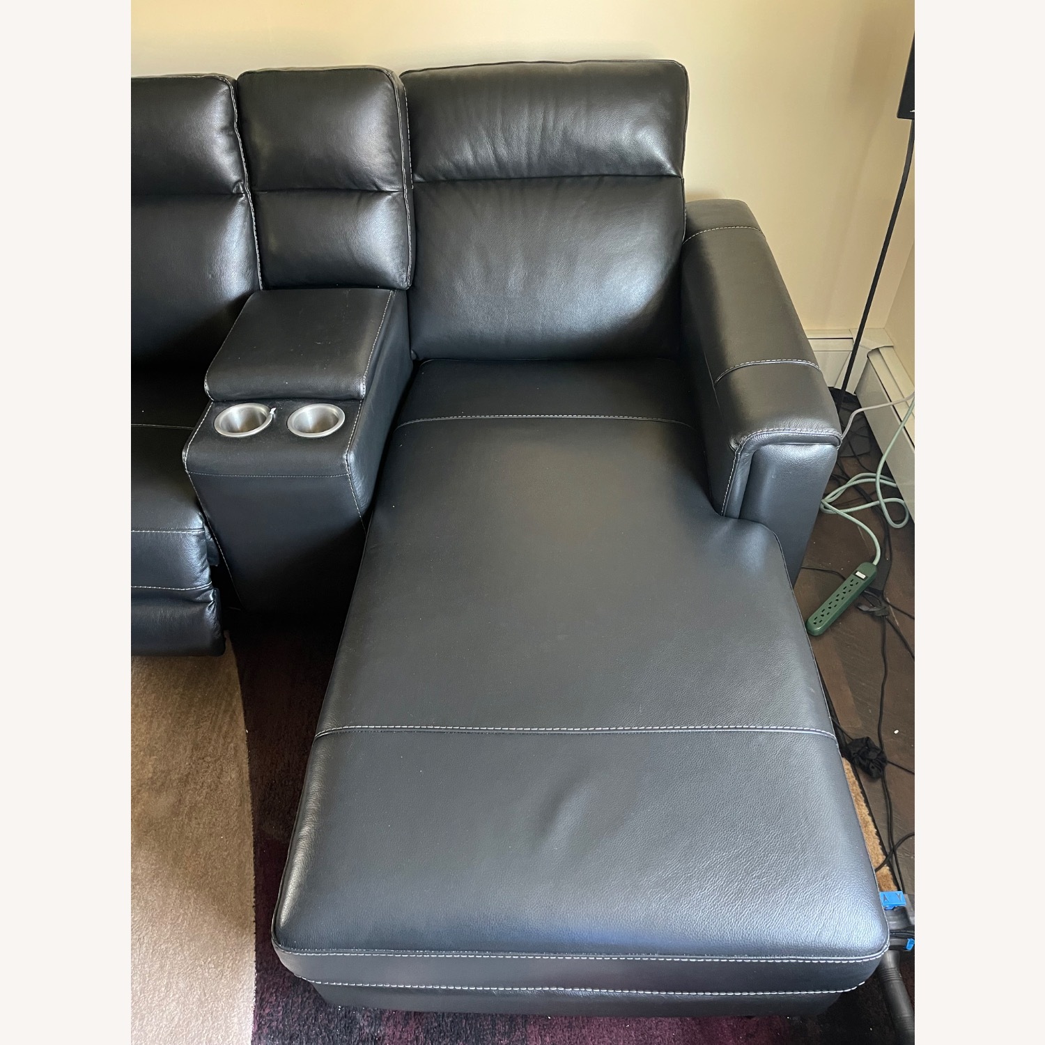 Raymour & Flanigan Black Leather Chaise Lounge - image-5