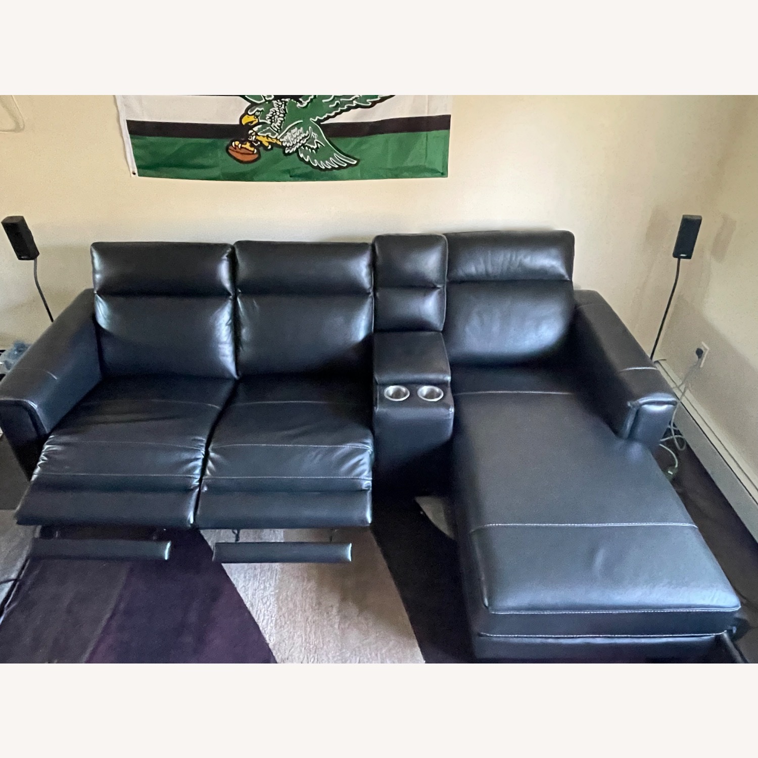 Raymour & Flanigan Black Leather Chaise Lounge - image-1
