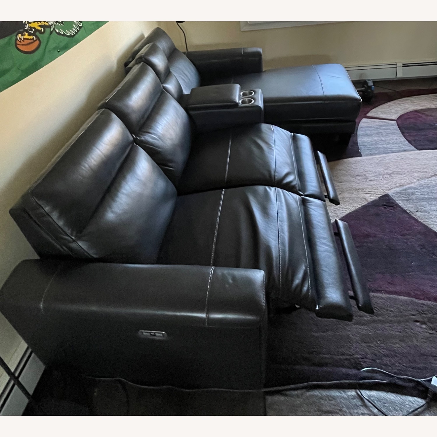 Raymour & Flanigan Black Leather Chaise Lounge - image-2