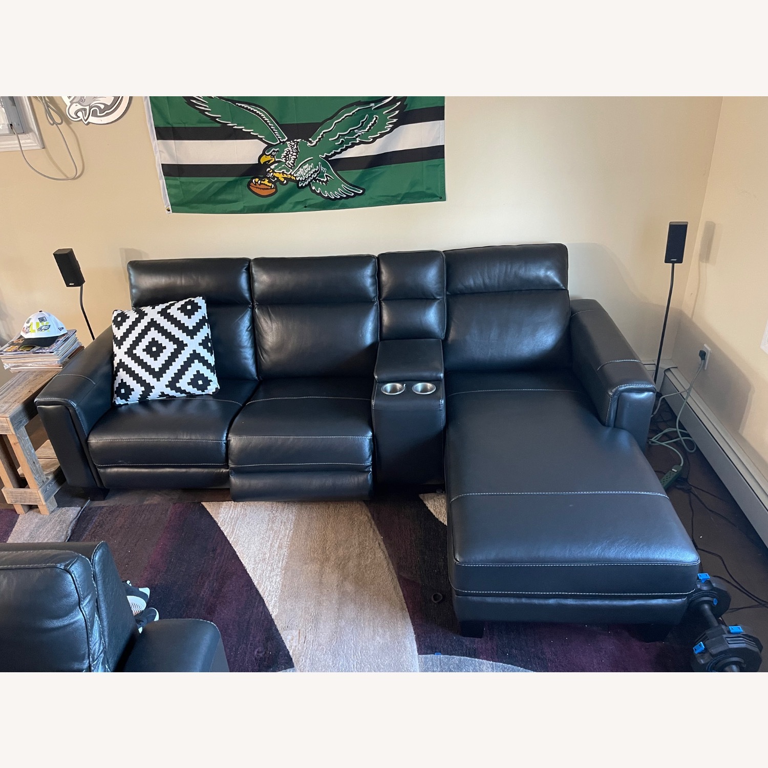 Raymour & Flanigan Black Leather Chaise Lounge - image-6