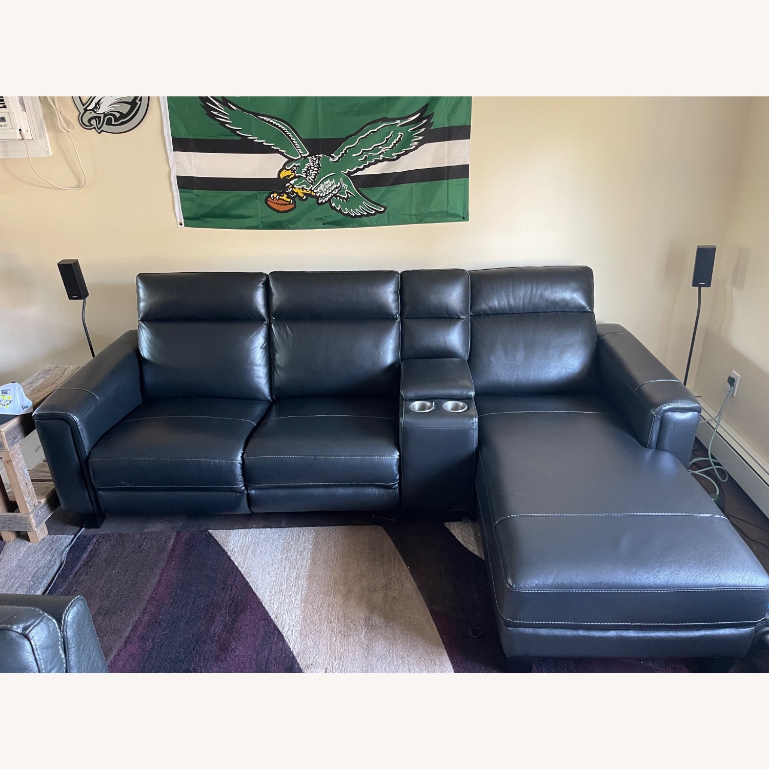 Raymour & Flanigan Black Leather Chaise Lounge - image-3