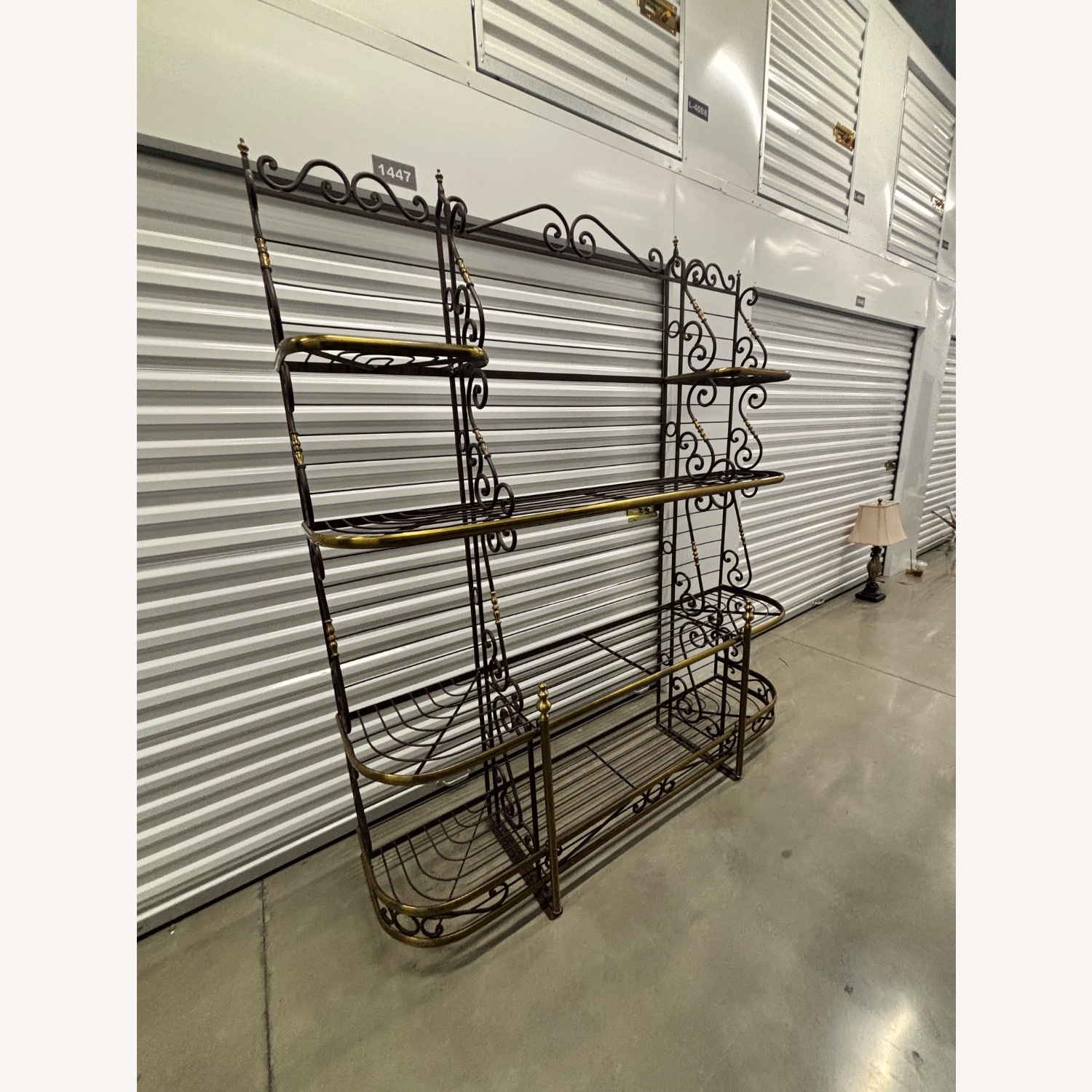 Vintage Wrought Iron & Brass Baker’s Rack - image-2