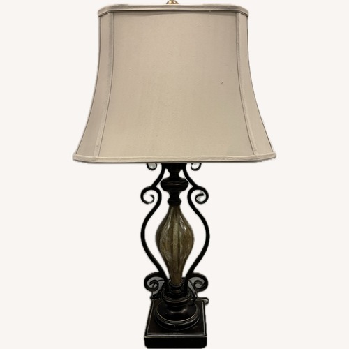 Used Old World Bronze Scroll Table Lamp & Fabric Shade for sale on AptDeco