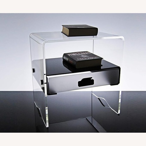 Used Modern Glass Side Table with Floating Drawer for sale on AptDeco