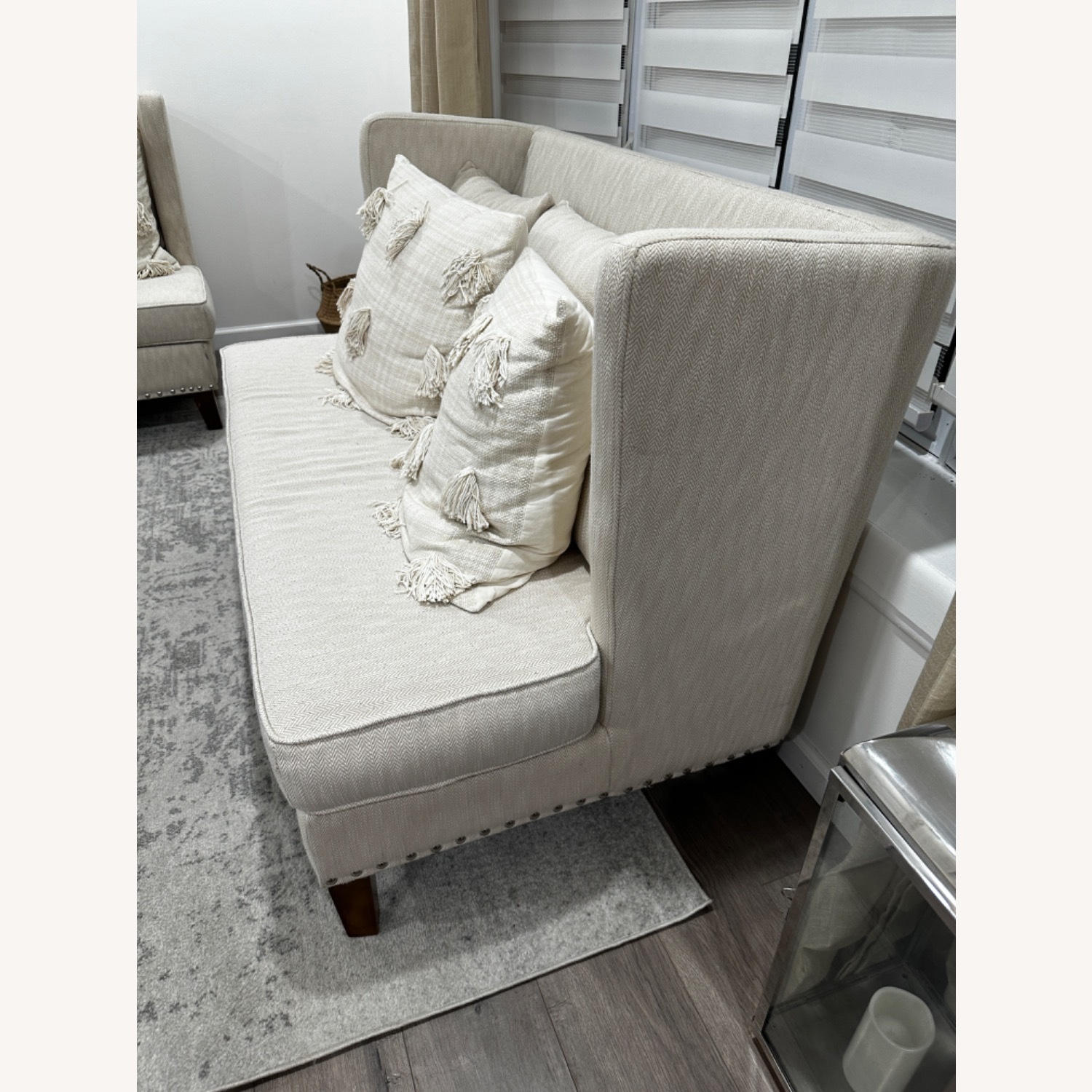 White Fabric 2 Piece Sectional - image-2