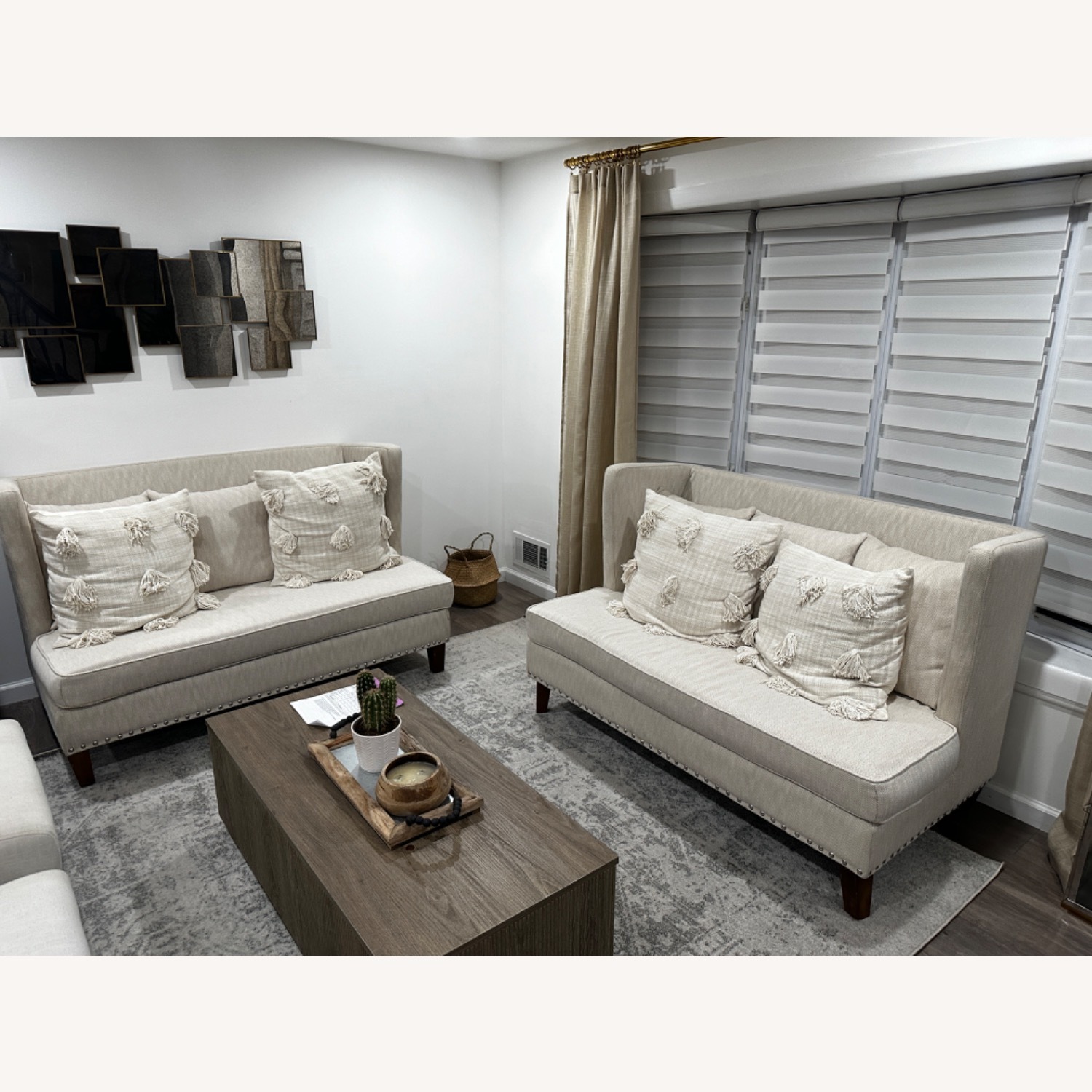 White Fabric 2 Piece Sectional - image-1