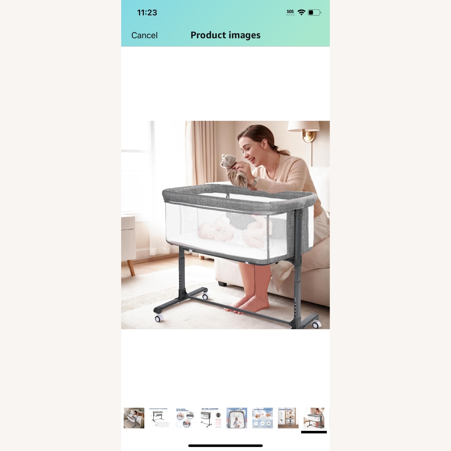 Light Gray Fabric Crib - image-1