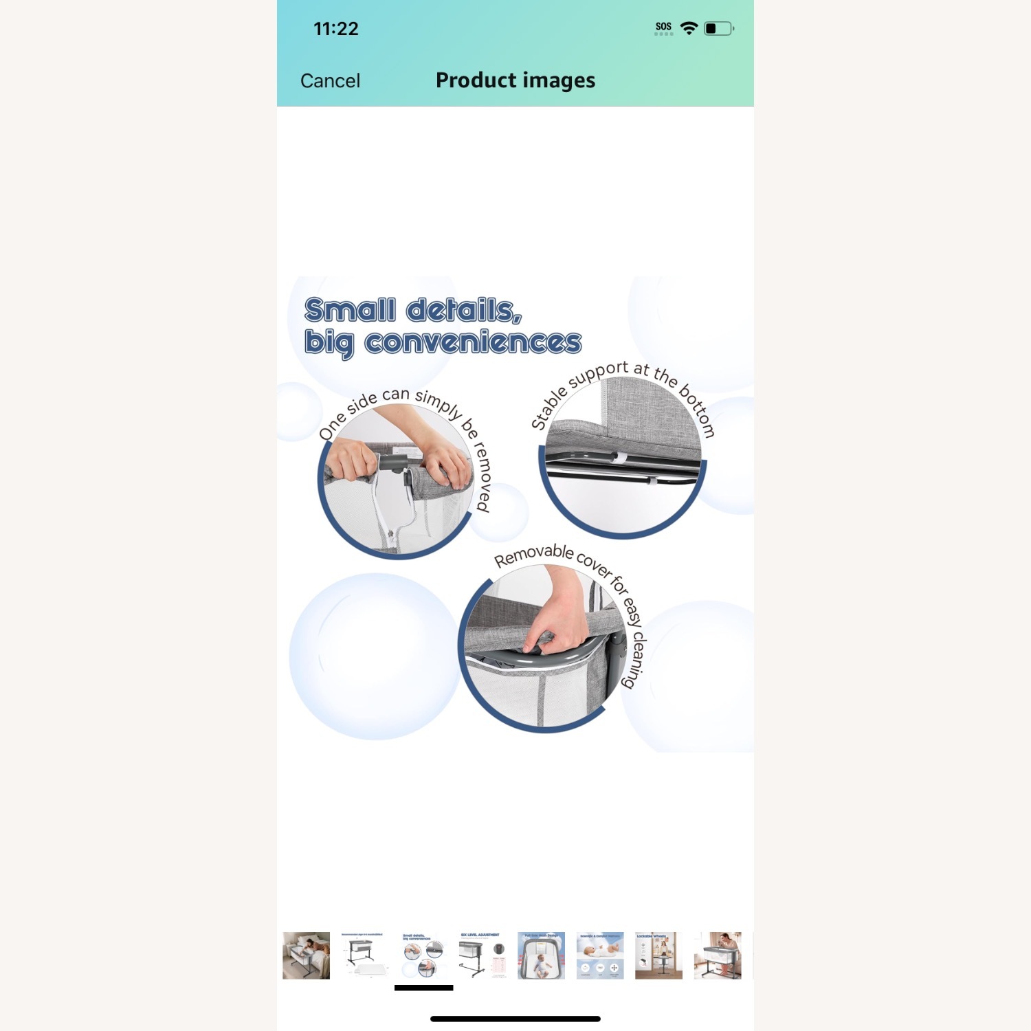 Light Gray Fabric Crib - image-7