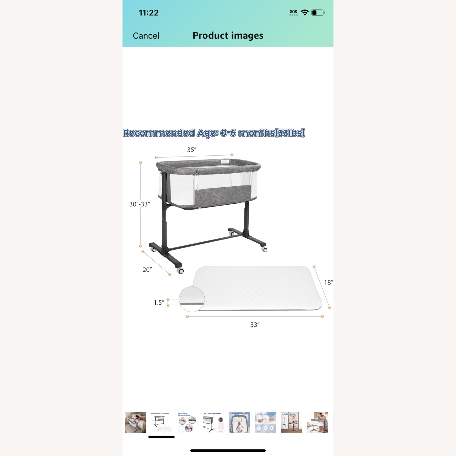 Light Gray Fabric Crib - image-3