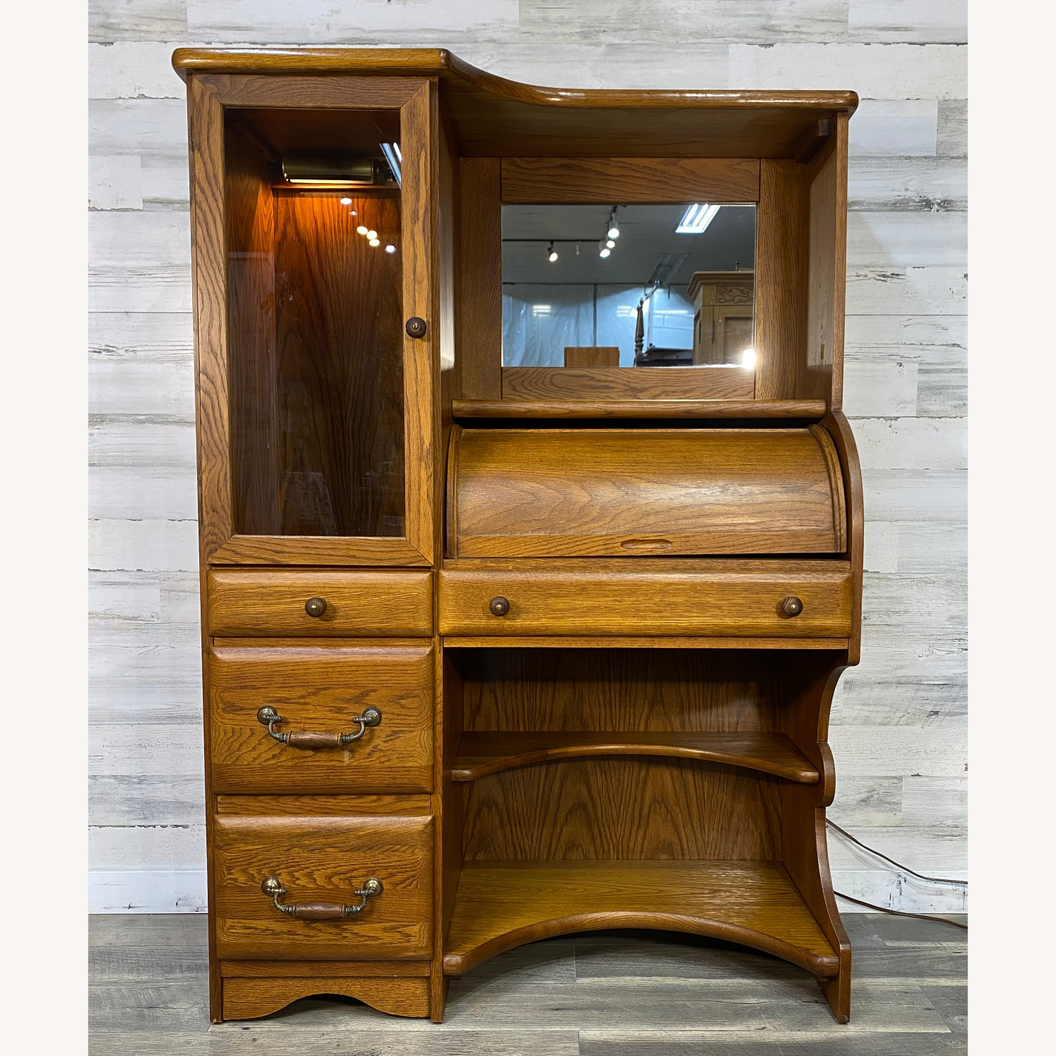 Bassett Oak Hutch W Roll Top Desk