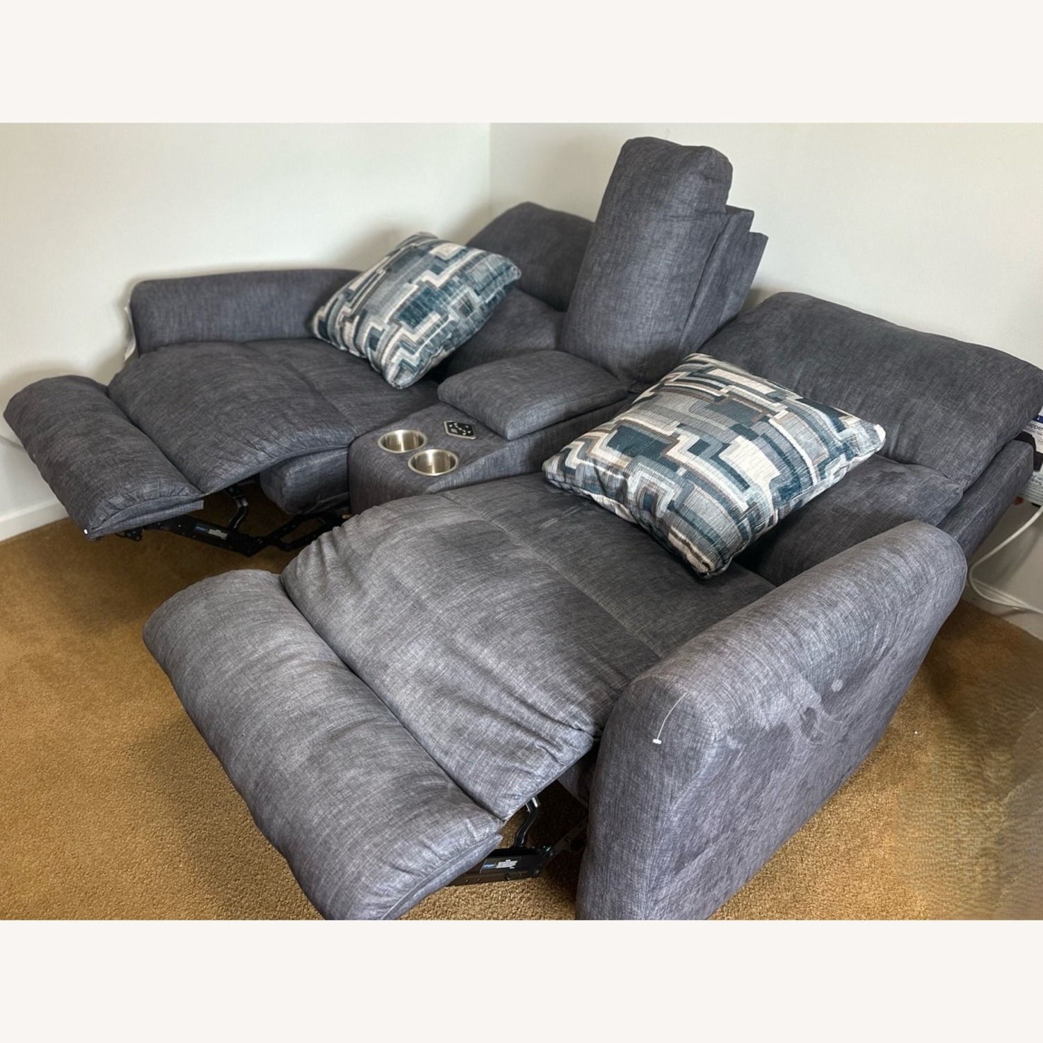 Light Gray Fabric Loveseat - image-2
