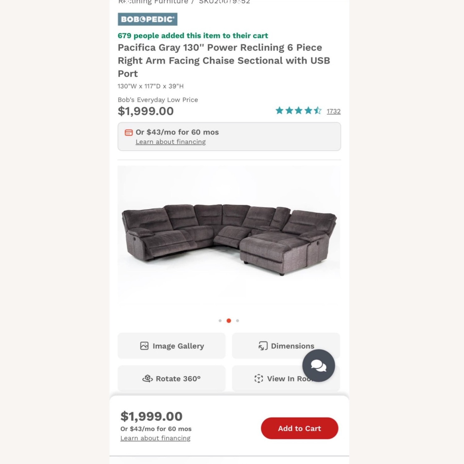 Pacifica Gray 130'' Power Reclining 6 Piece Right Arm Facing Chaise Sectional with USB Port - image-2