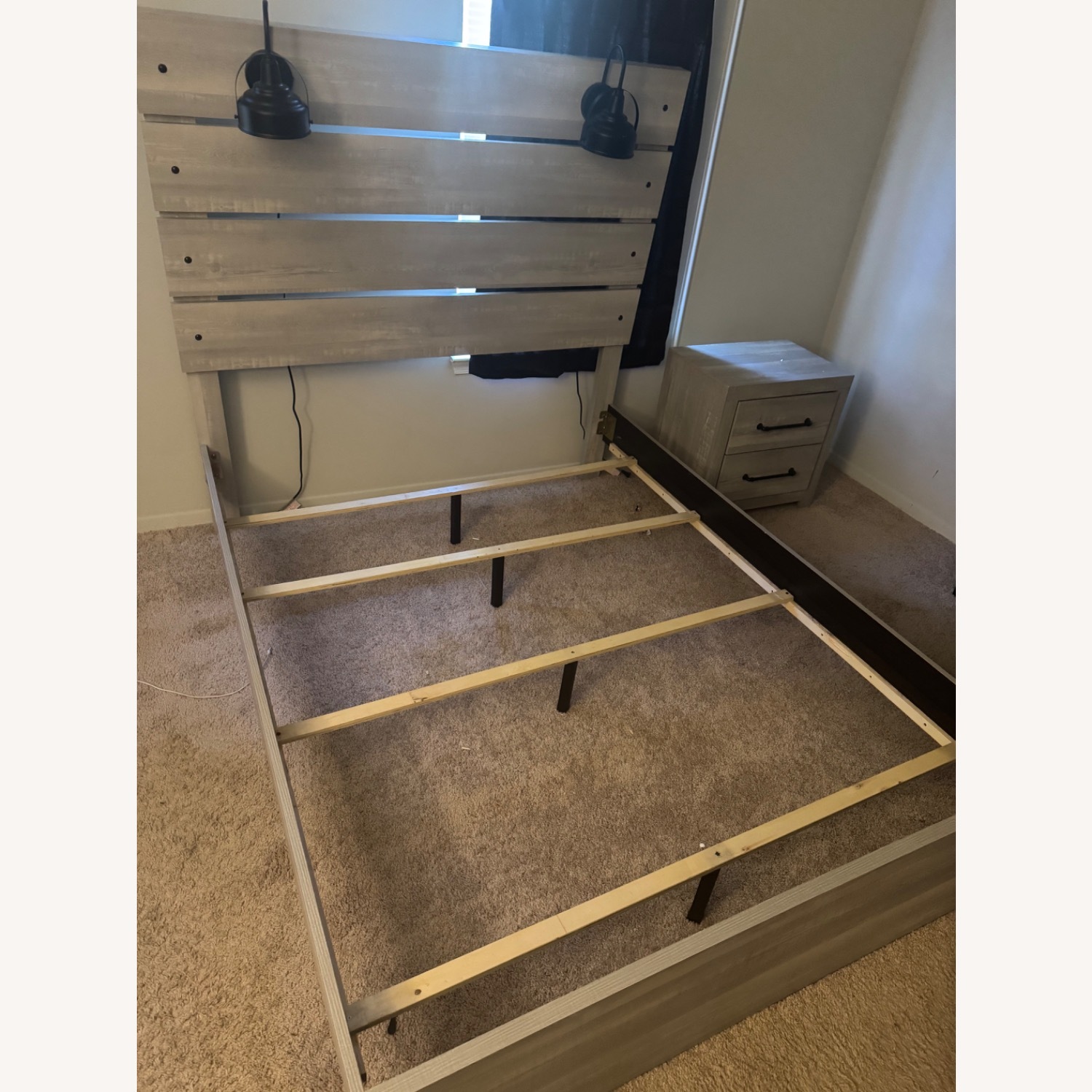 Vintage/Antique Light Gray Wood Headboard - image-1