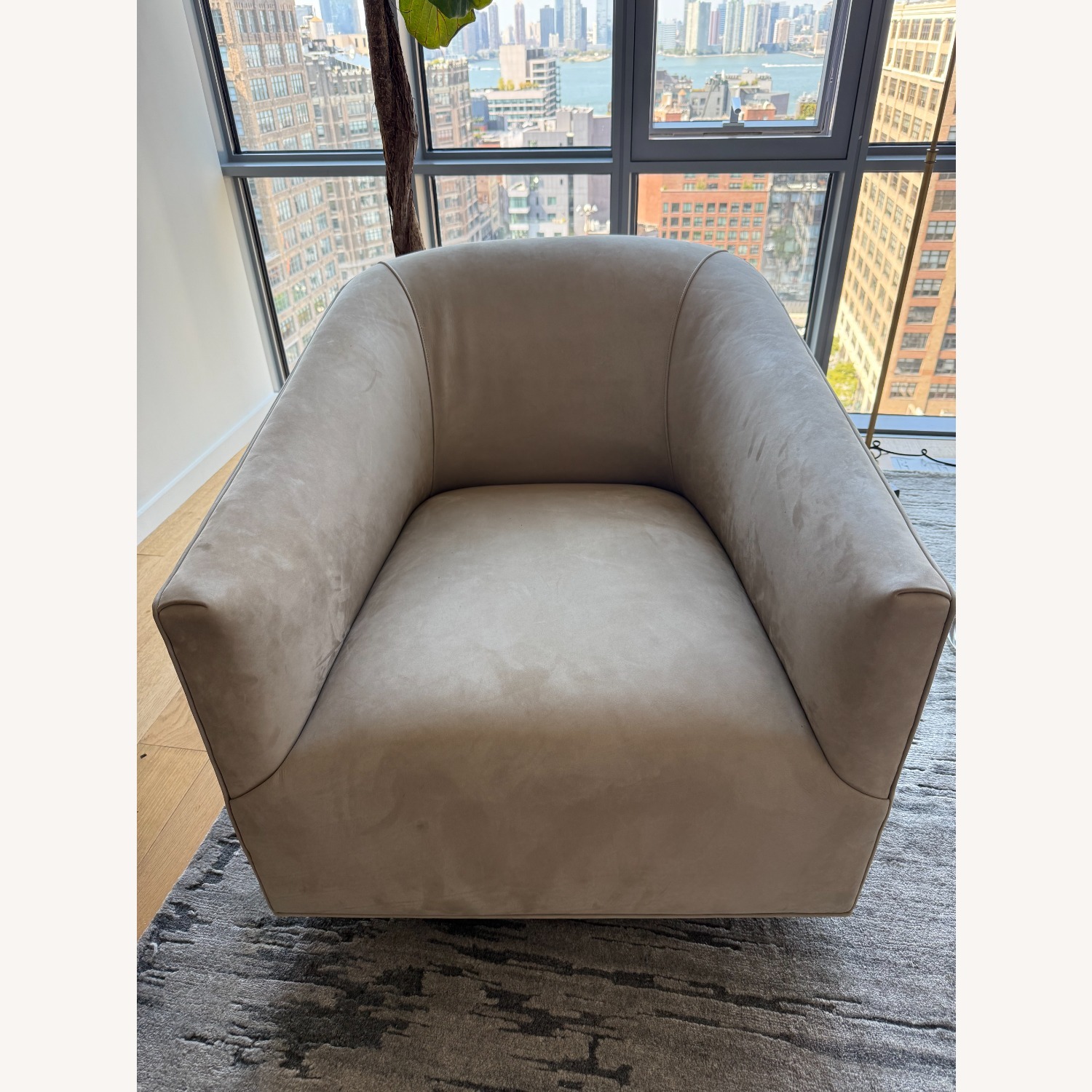 Restoration Hardware 1950s Italian Shelter Arm Leather Swivel Chair - image-1