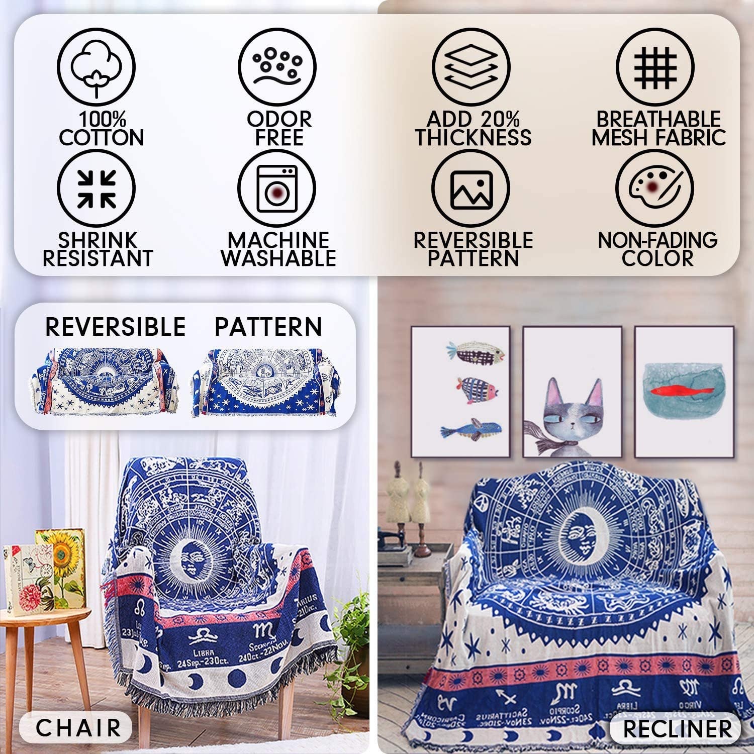 Boho Reversible Woven Throw Blanket - image-6