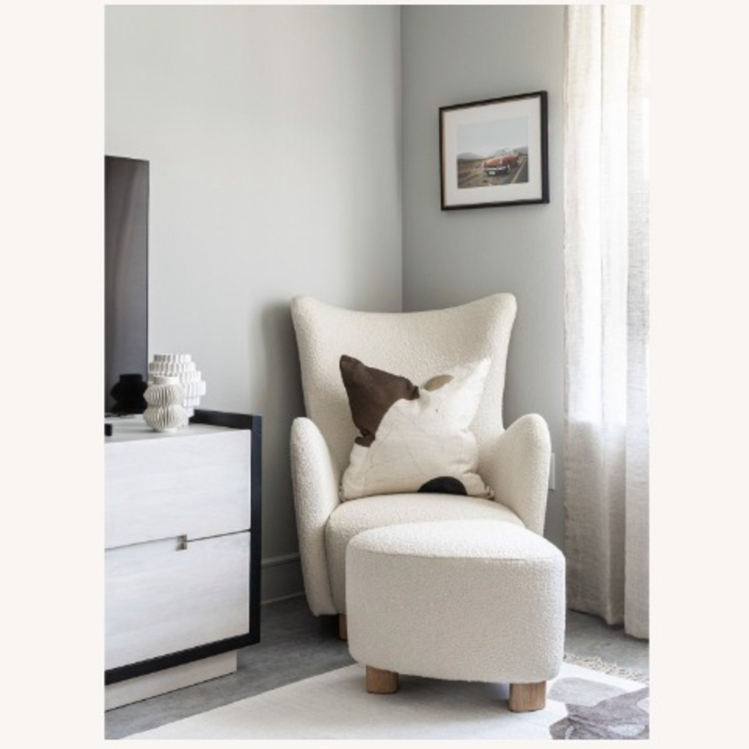 CB2 Boucle Accent Chair + Ottoman - image-3
