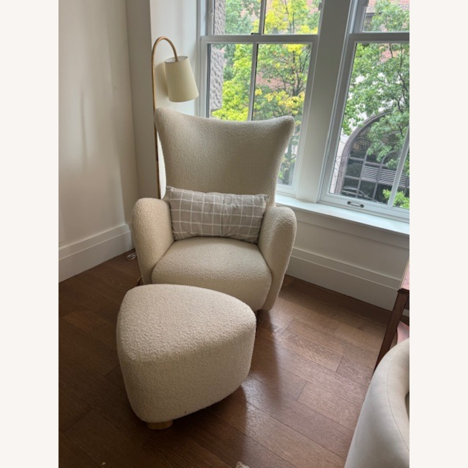 CB2 Boucle Accent Chair + Ottoman - image-2